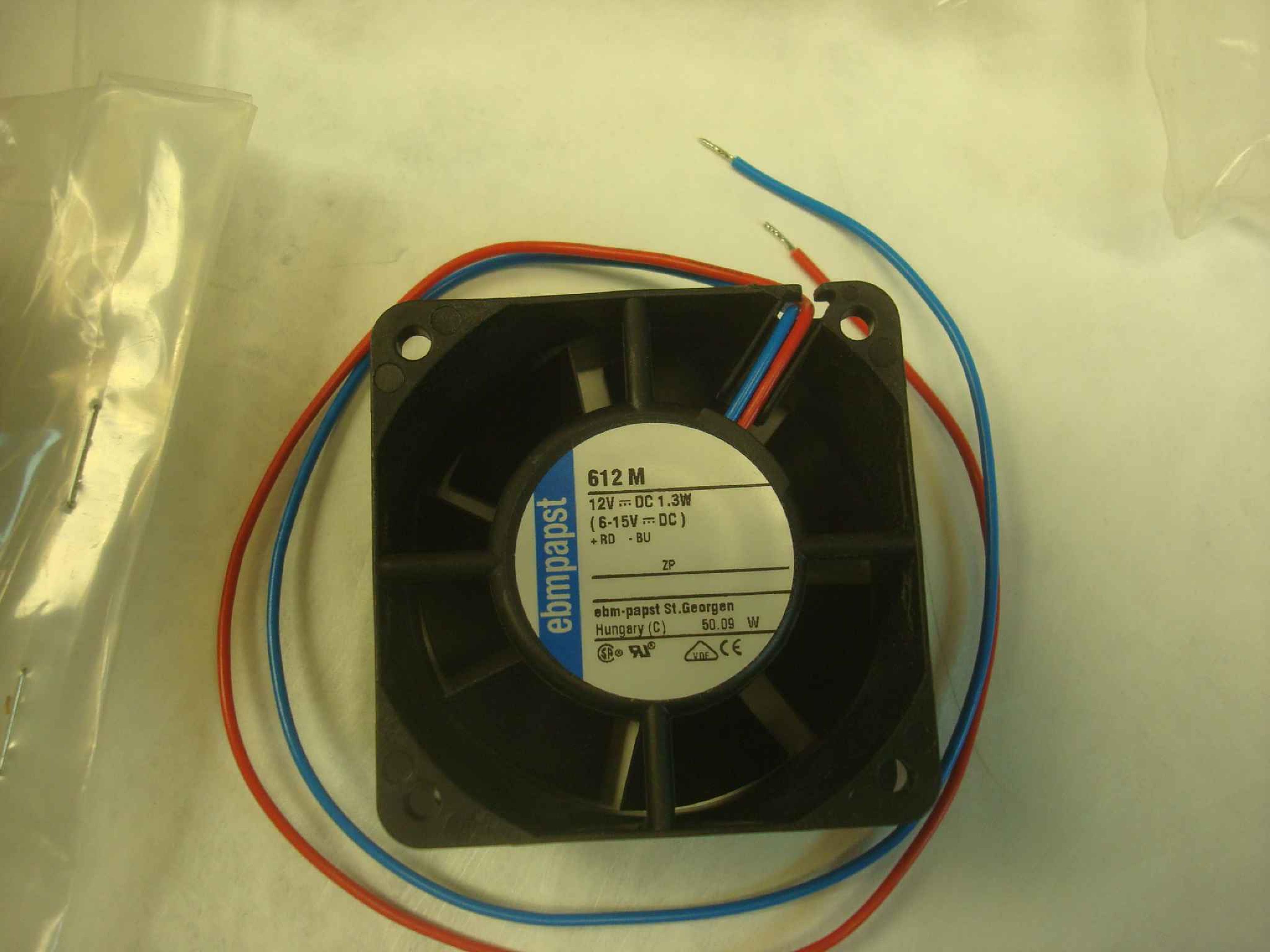 EBM-PAPST EBM PAPST 612 M FAN, 60MM SQ X 25MM DP 12VDC 18CFM 50MM C-C BALL BEARING