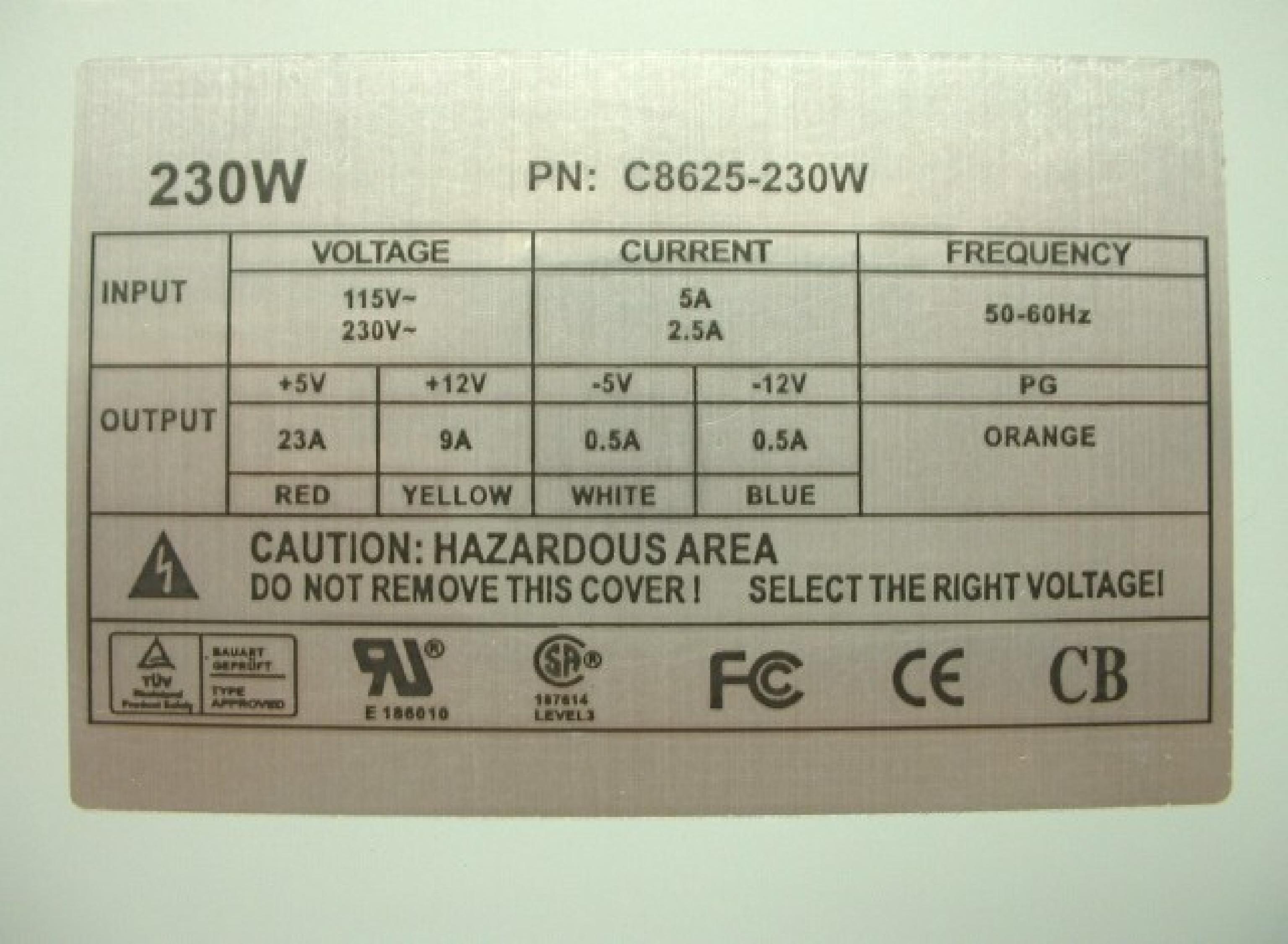 CFI C8625-230W AT POWER SUPPLY