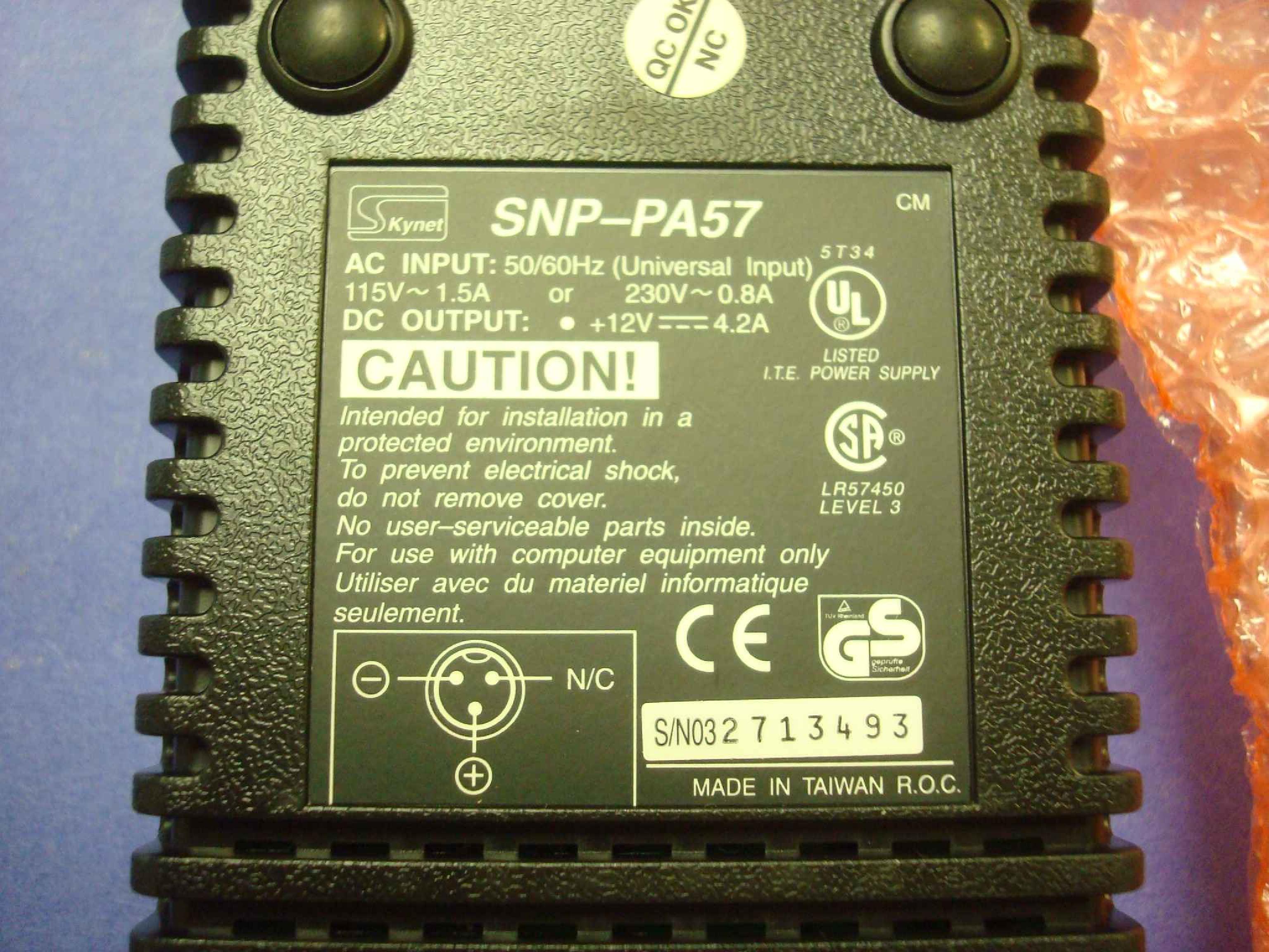 INTERMEC TECHNOLOGIES CORPORATION / SKYNET ELECTRONICS 203-670-001 POWER SUPPLY 12V 4.2A HIGHLY 3 PRONG UNIT