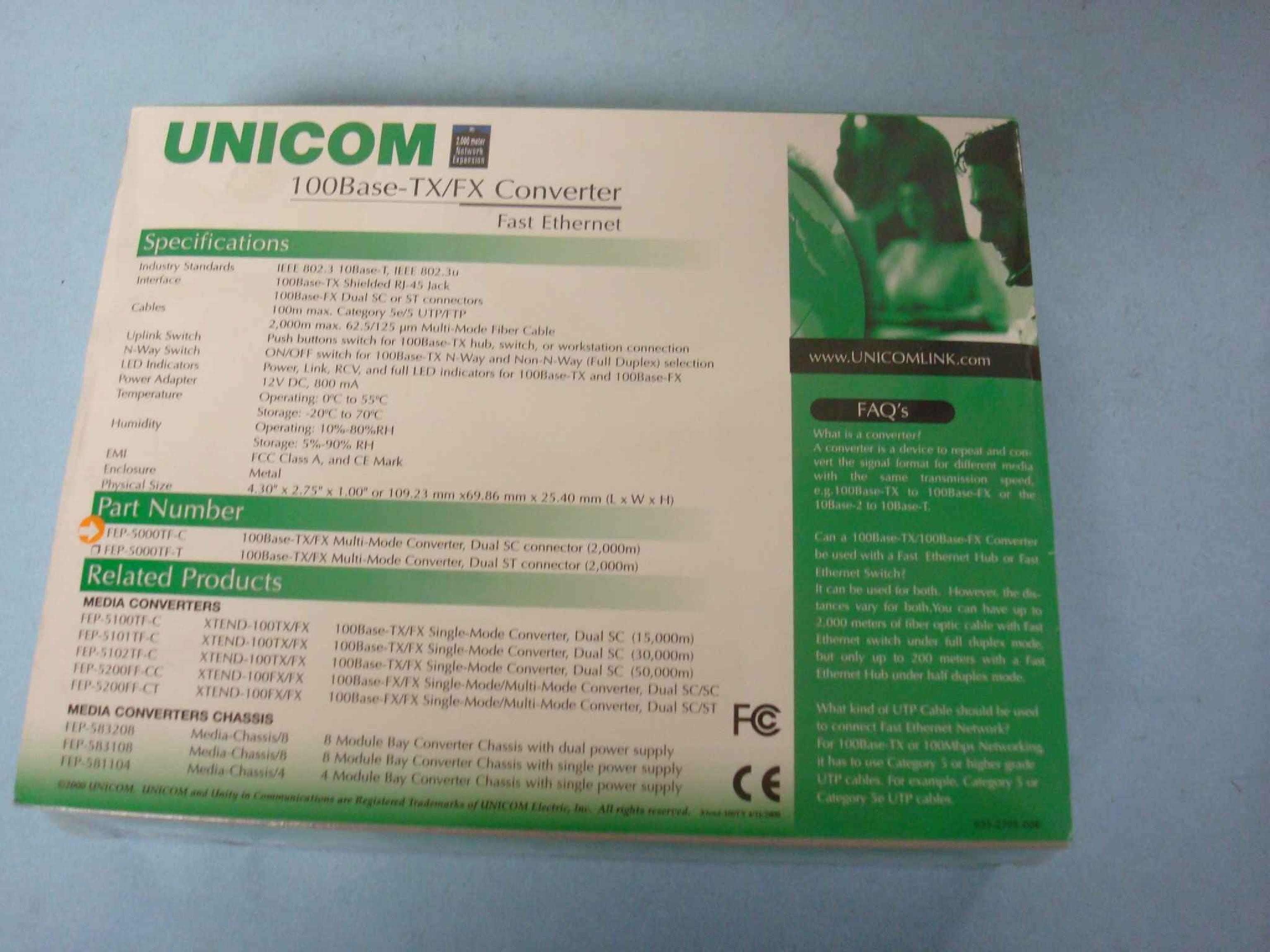 UNICOM FEP-5000TF-C 100BASE-TX/FX CONVERTER