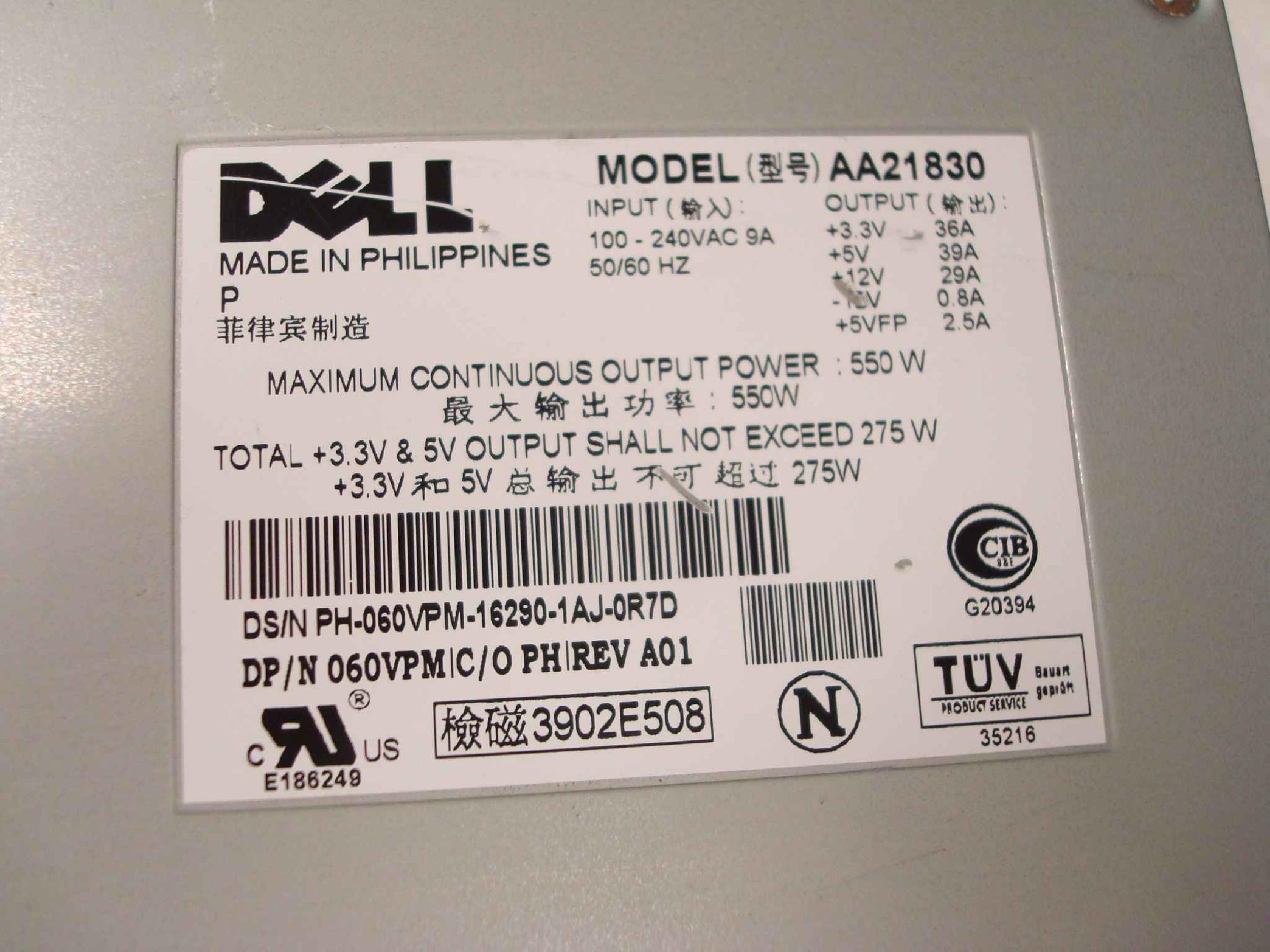DELL 060VPM OEM 550W POWEREDGE 2500 SERVER POWER SUPPLY PSU 60VPM