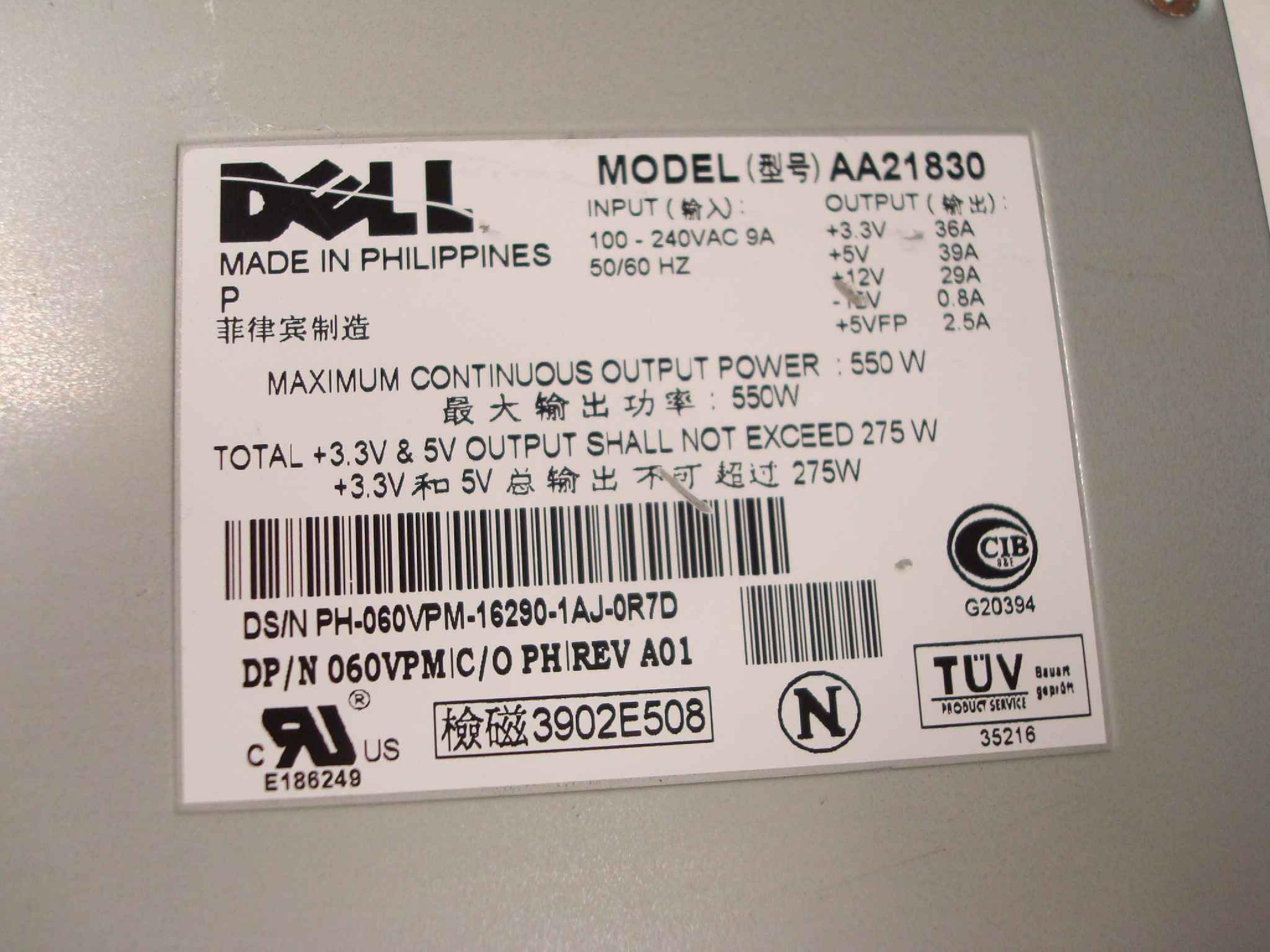 DELL PH-060VPM OEM 550W POWEREDGE 2500 SERVER POWER SUPPLY PSU 60VPM