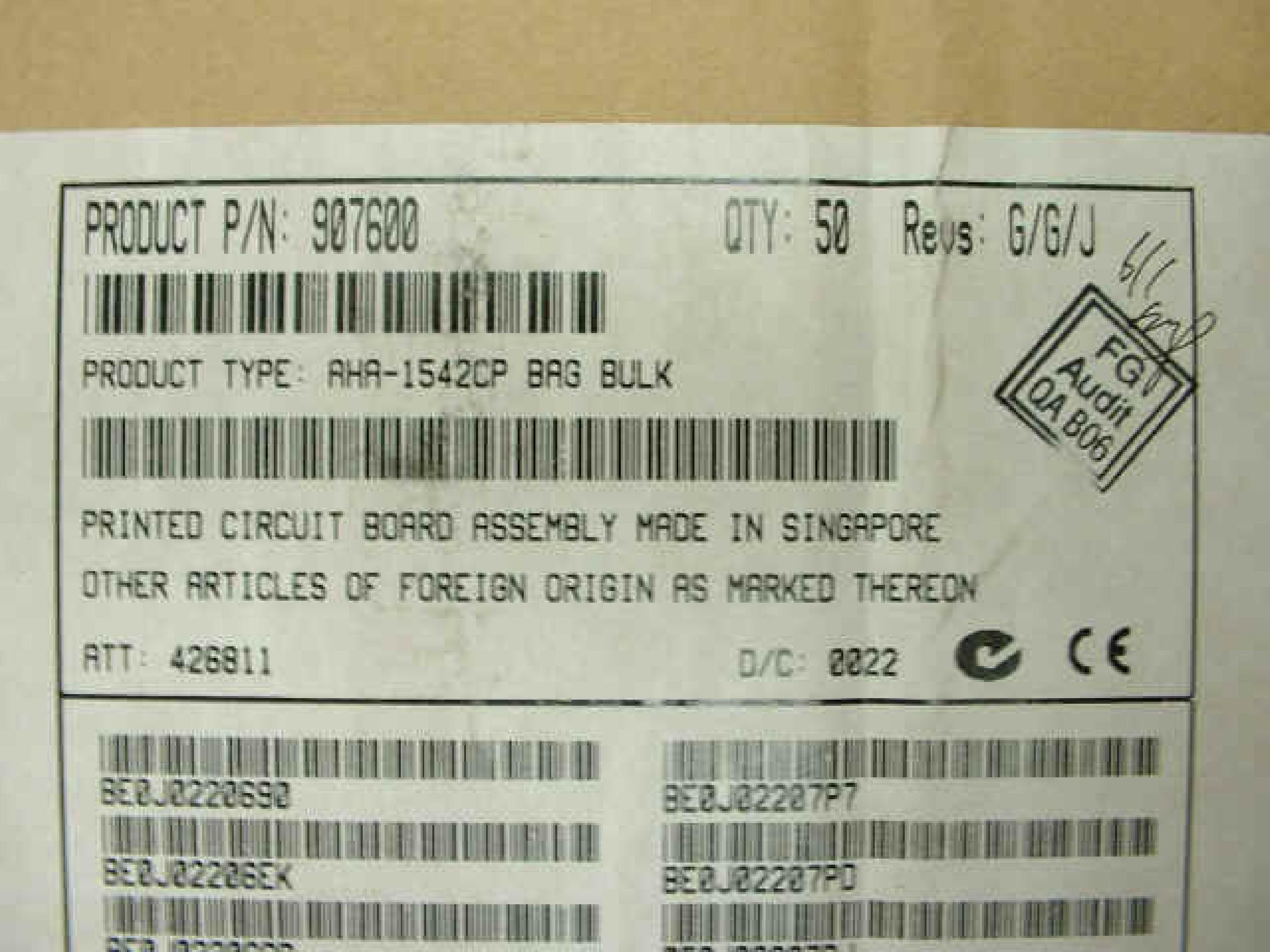 ADAPTEC 907600 ISA SCSI CARD INTERNAL 50 PIN NARROW & FD EXTERNAL 50 PIN HD - BULK PACKED 50 TO A CARTON