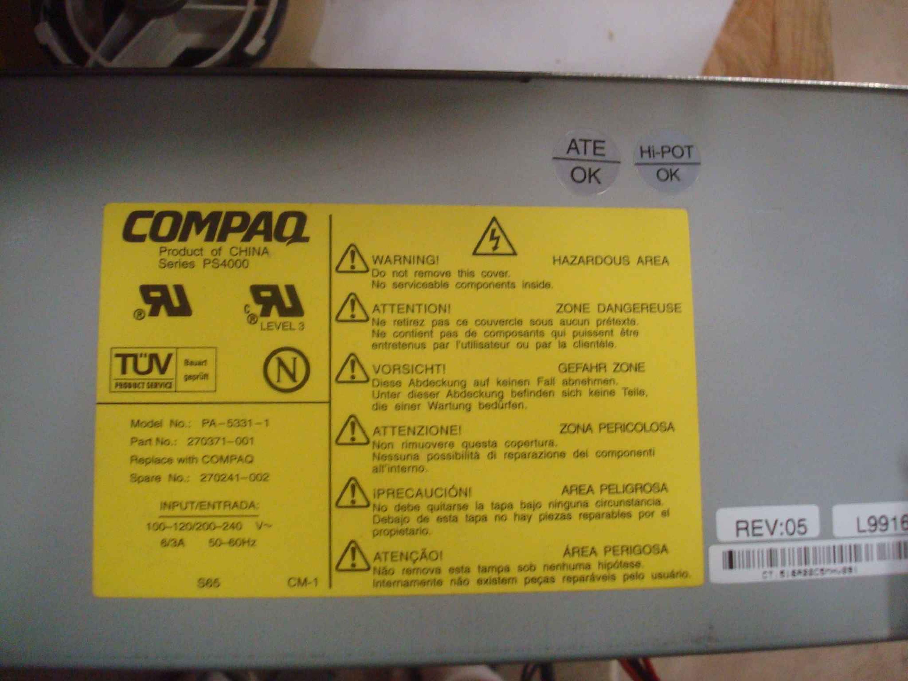 COMPAQ / HEWLETT PACKARD / HP PA-5331-1 POWER SUPPLY 325 WATT