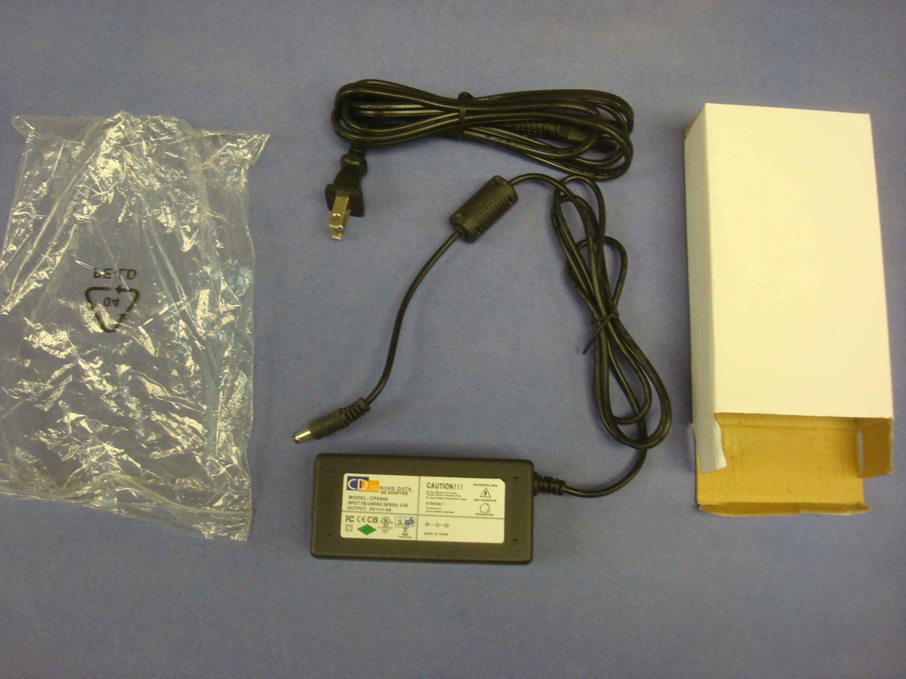 COMING DATA CP0540 AC ADAPTER 5VDC 4A OD:5.5MM ID:2.1MM DESKTOP, SPRING LOADED BARREL CONNECTOR, CENTER POSITIVE