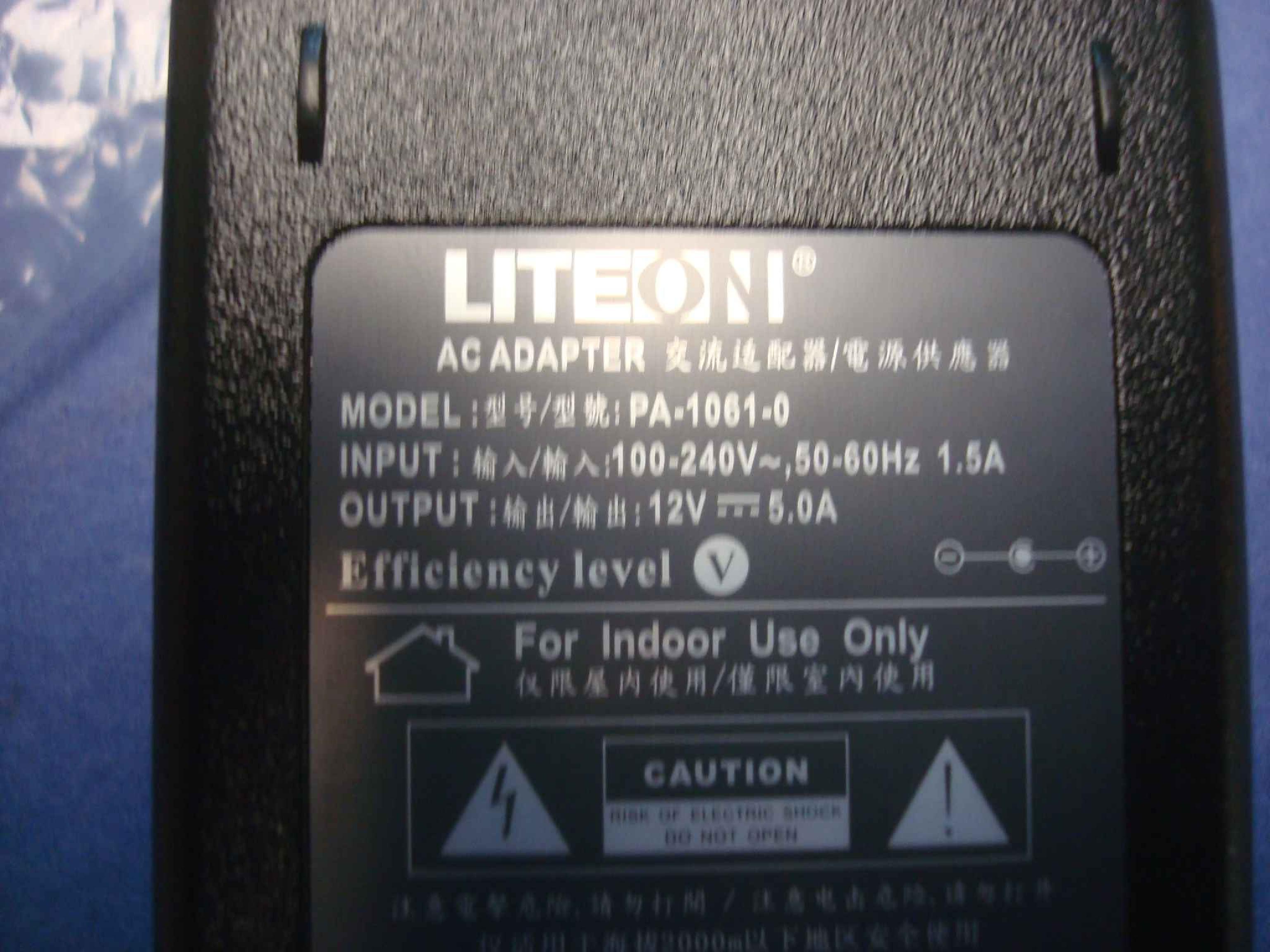 KTL SU10528-12011 AC ADAPTER 12VDC 5.0A DESKTOP STYLE, 4.75FT CABLE, BARREL CONNECTOR OD:5.5MM ID:2.5MM CENTER POSITIVE, SPRING LOADED