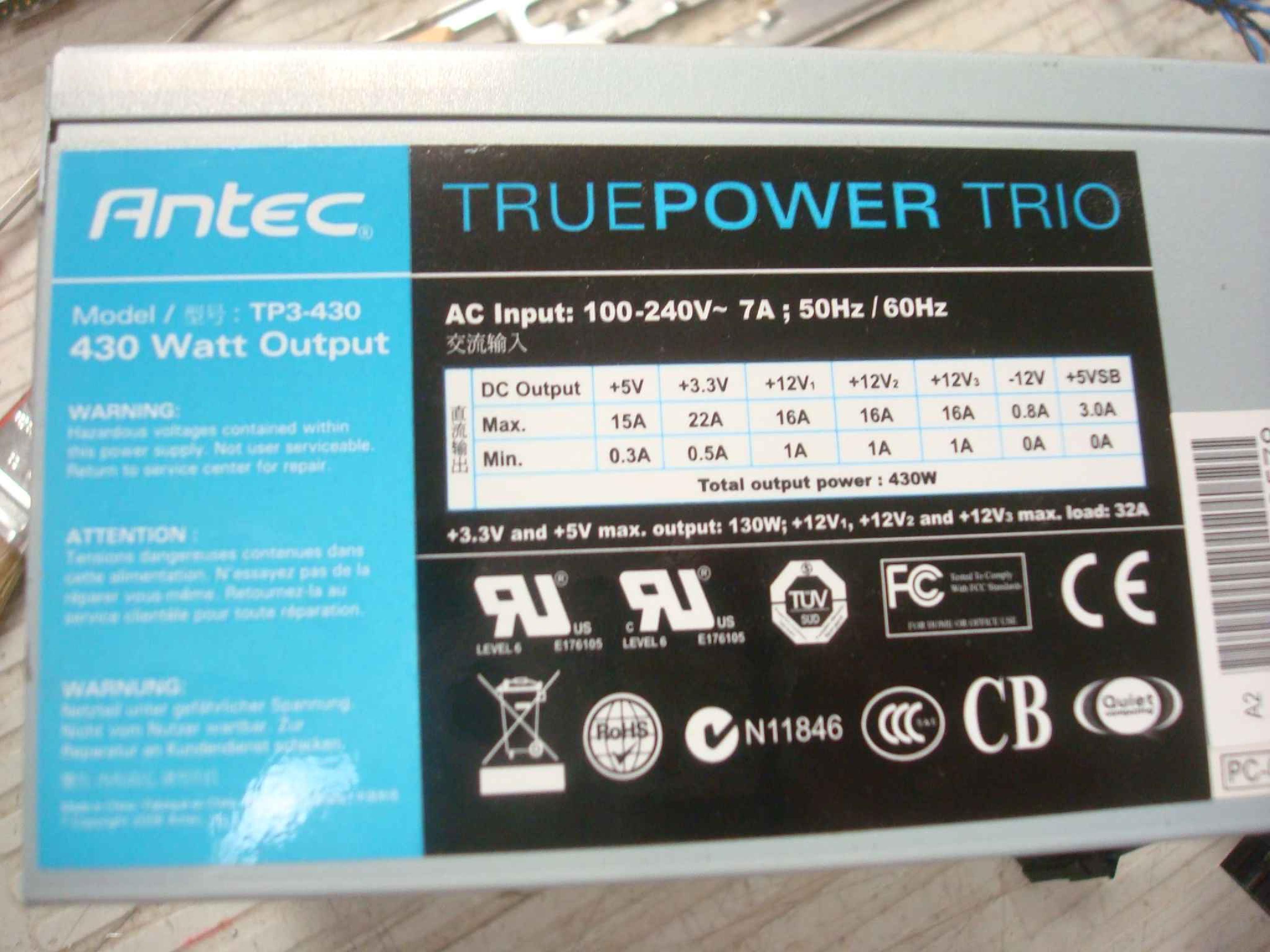 ANTEC TP3-430 430W ATX POWER SUPPLY 20PIN TRUEPOWER TRIO