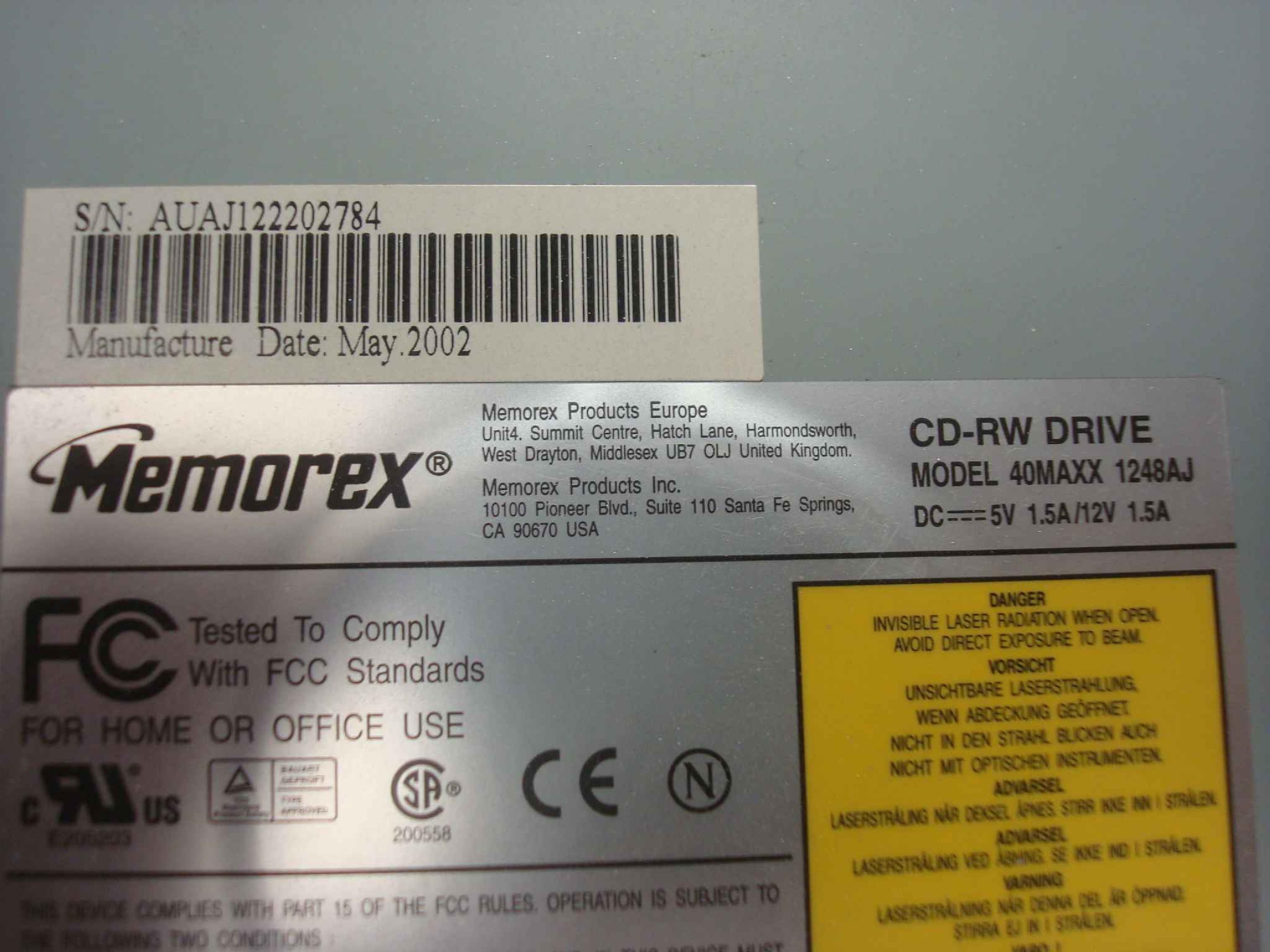 MEMOREX 40MAXX 1248AJ CD-RW DRIVE IDE