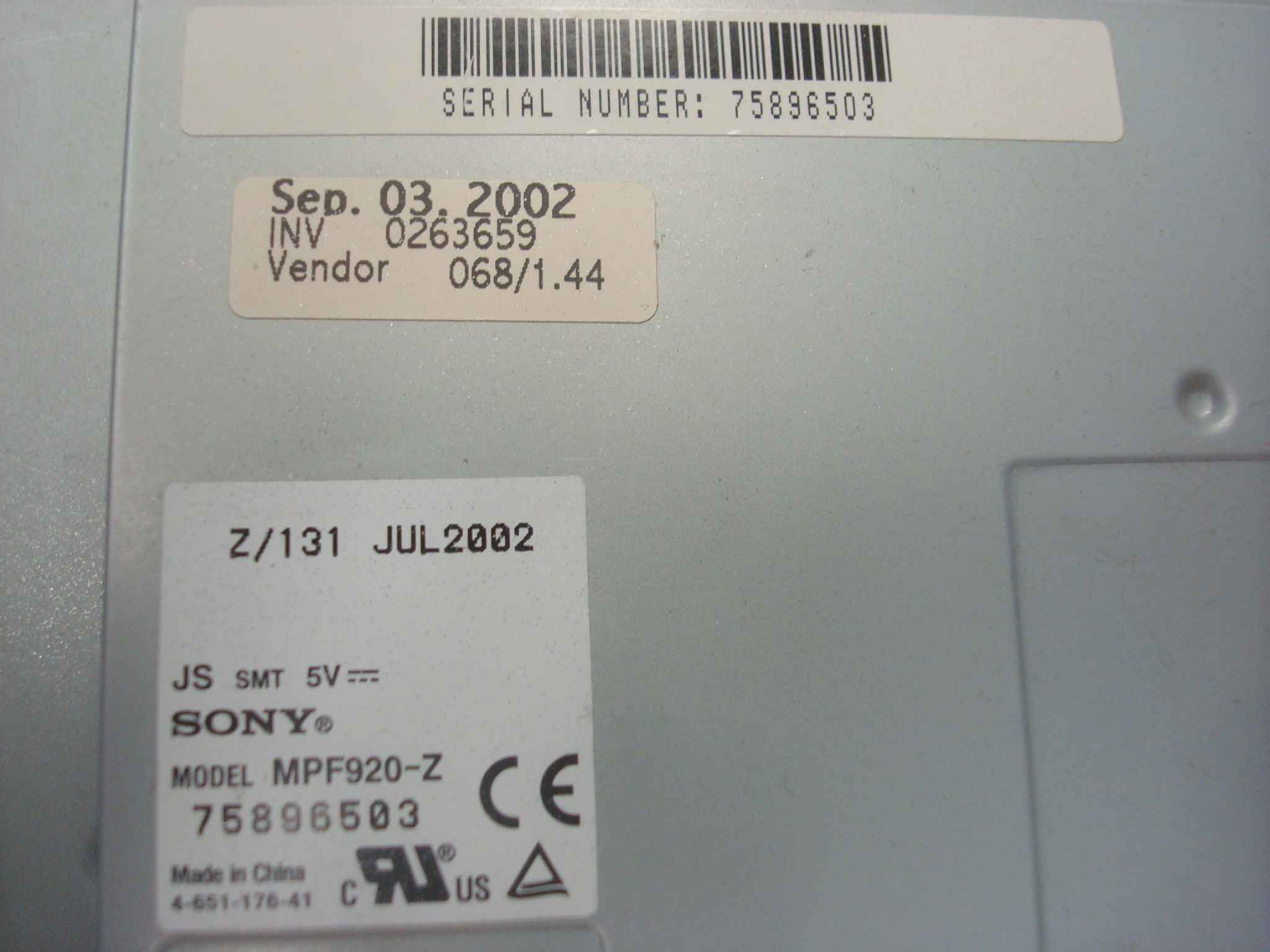 SONY MPF920-Z 1.44 FLOPPY DRIVE