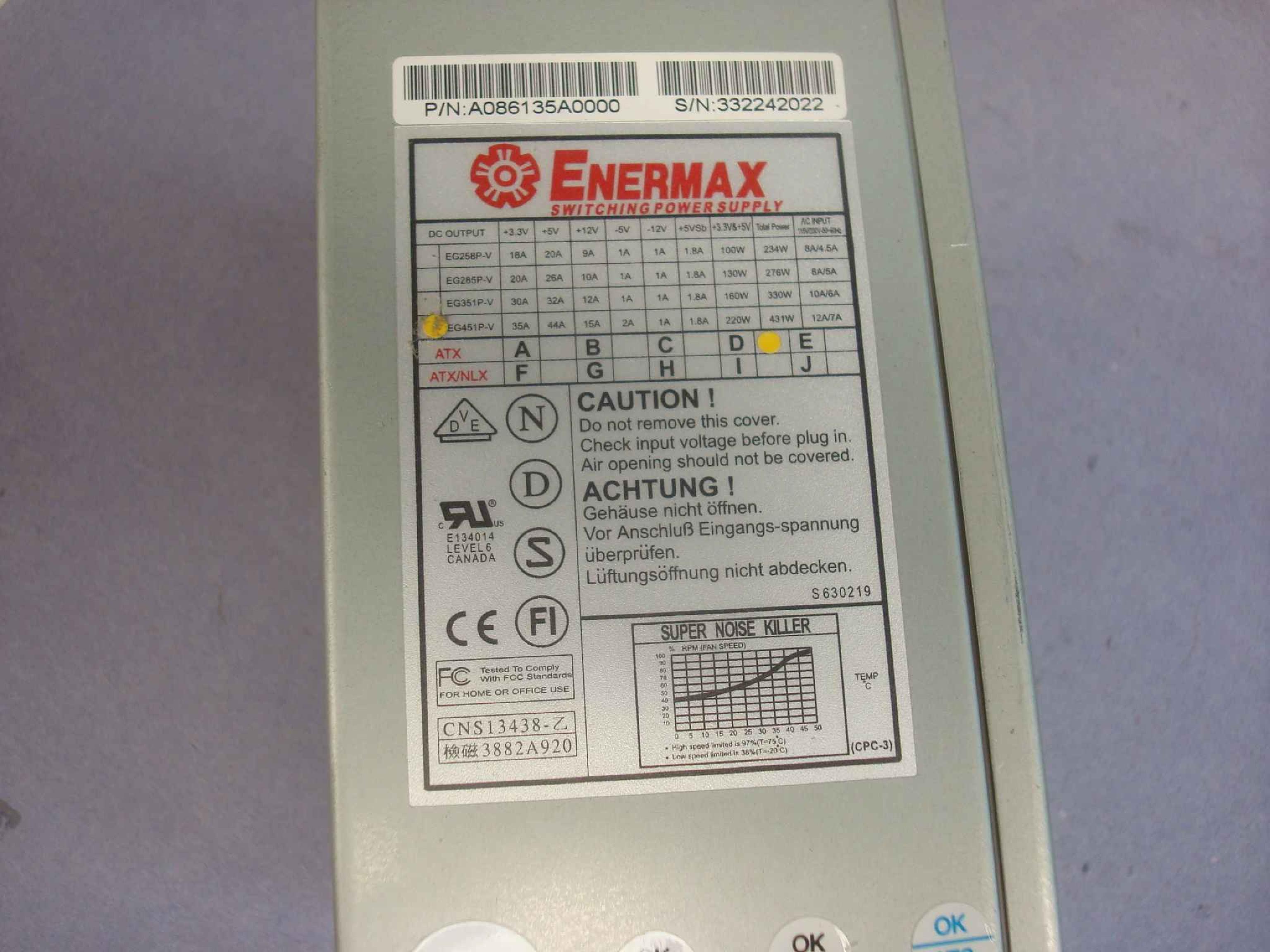 ENERMAX EG451P-V REPLACEMENT ATX POWER SUPPLY