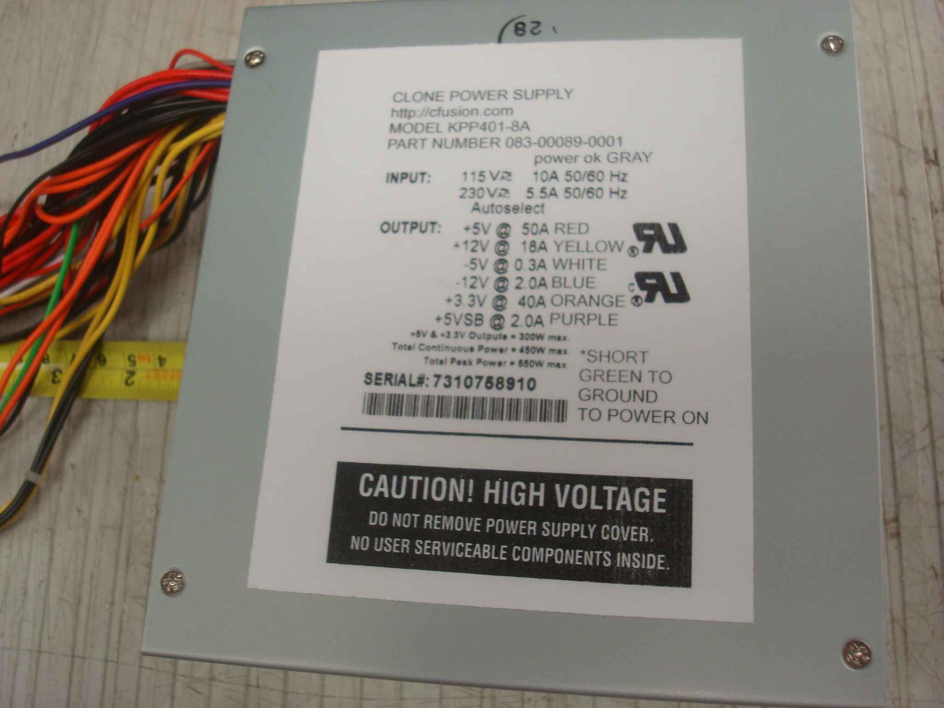 PACIFIC POWER PRODUCTS KPP401-8A CLONE AT POWER SUPPLY WITH 3.3V 5V -5V 12V -12V 400 WATT