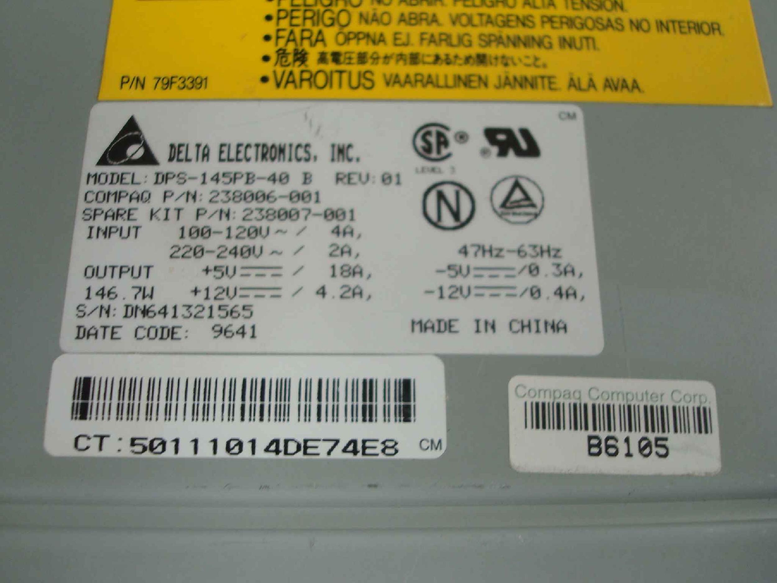 DELTA ELECTRONICS INC DPS-145PB-40 CLONE DELTA AT POWER SUPPLY DPS-145PB-40 146.7 WATT