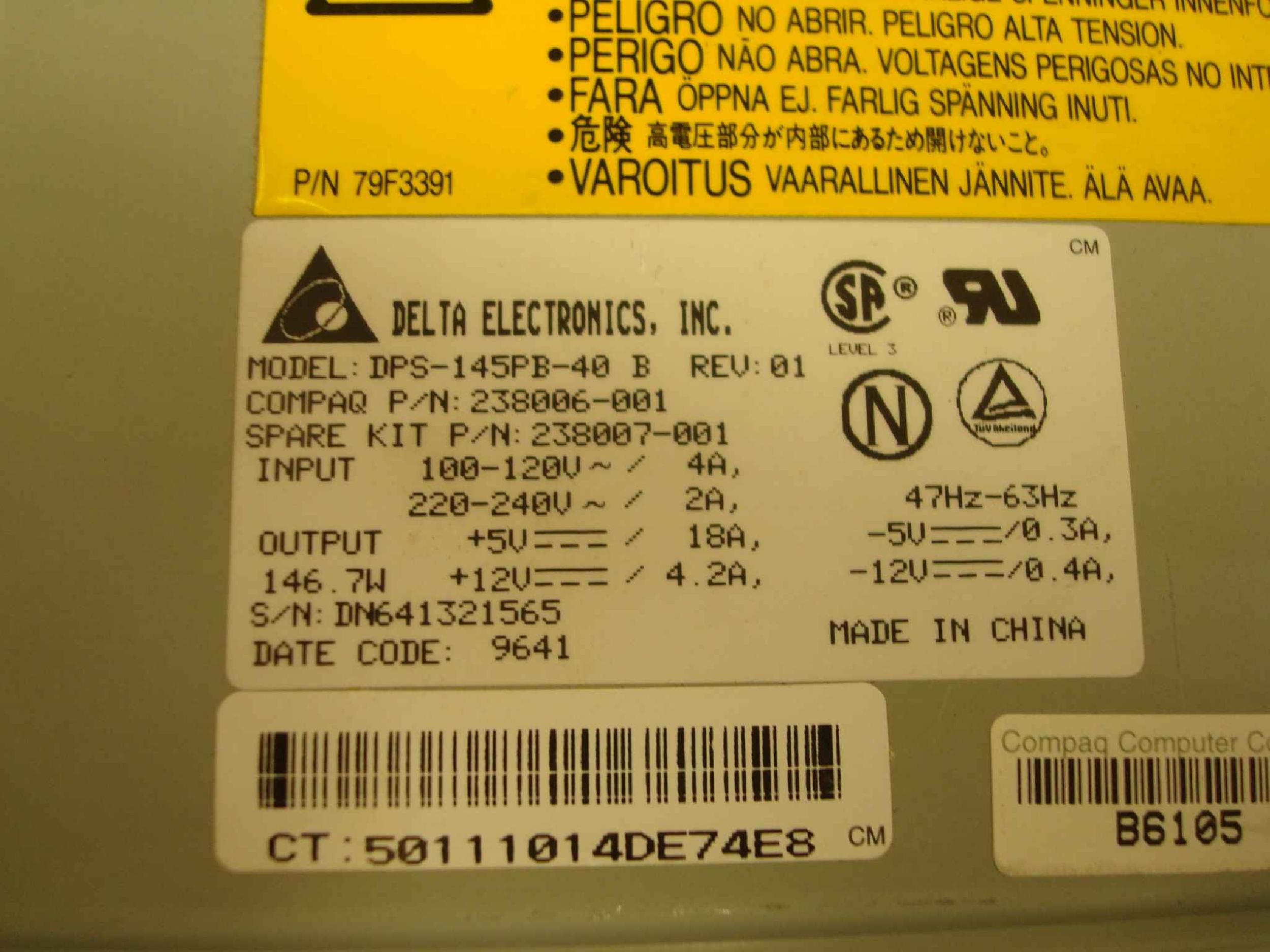 DELTA ELECTRONICS INC DPS-145PB-40 CLONE DELTA AT POWER SUPPLY DPS-145PB-40 146.7 WATT
