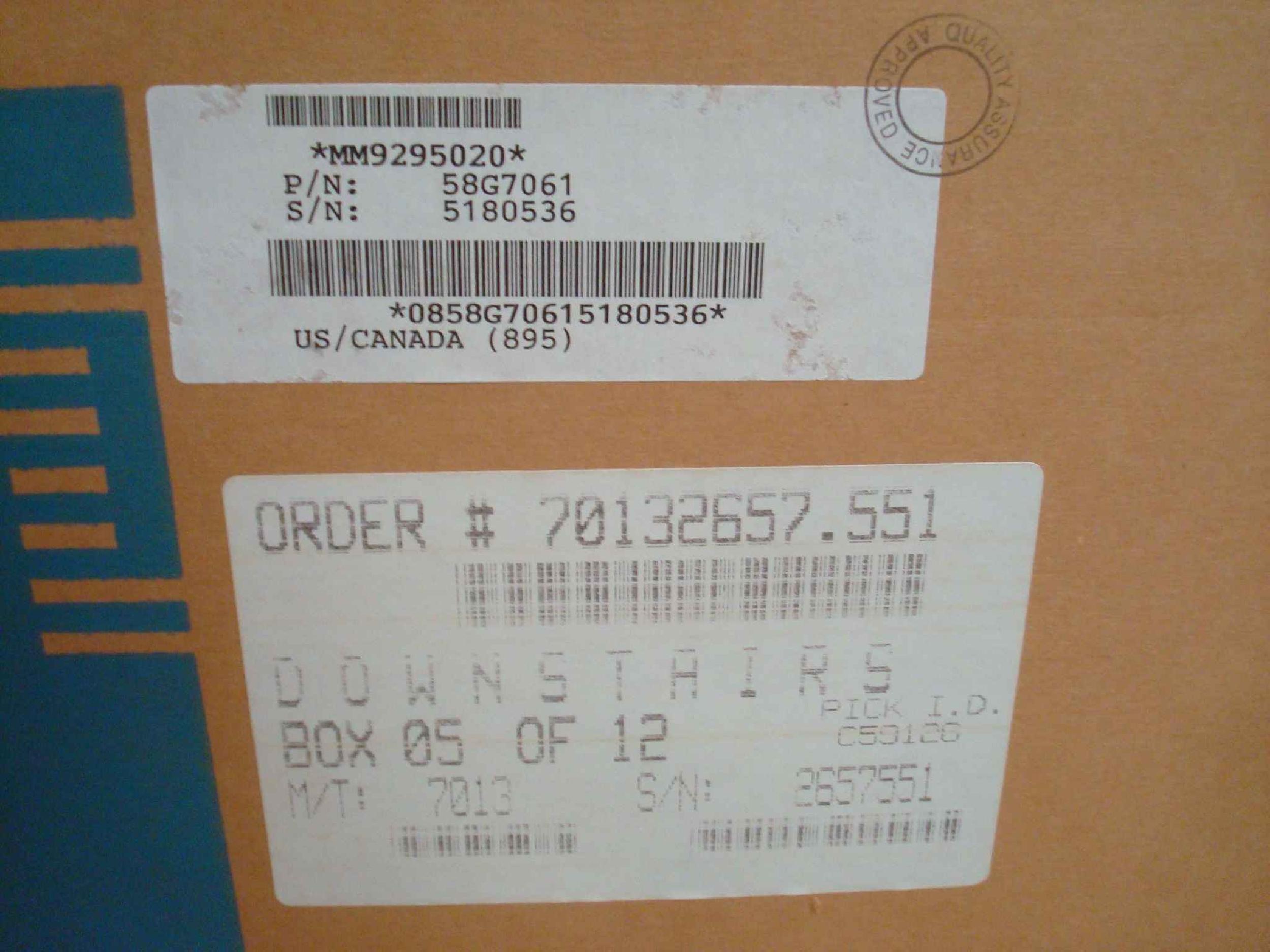 IBM 40H2352 RS 6000 SYSTEM SN 5180536 SYSTEM TYPE 7013 SN 0008XCJ