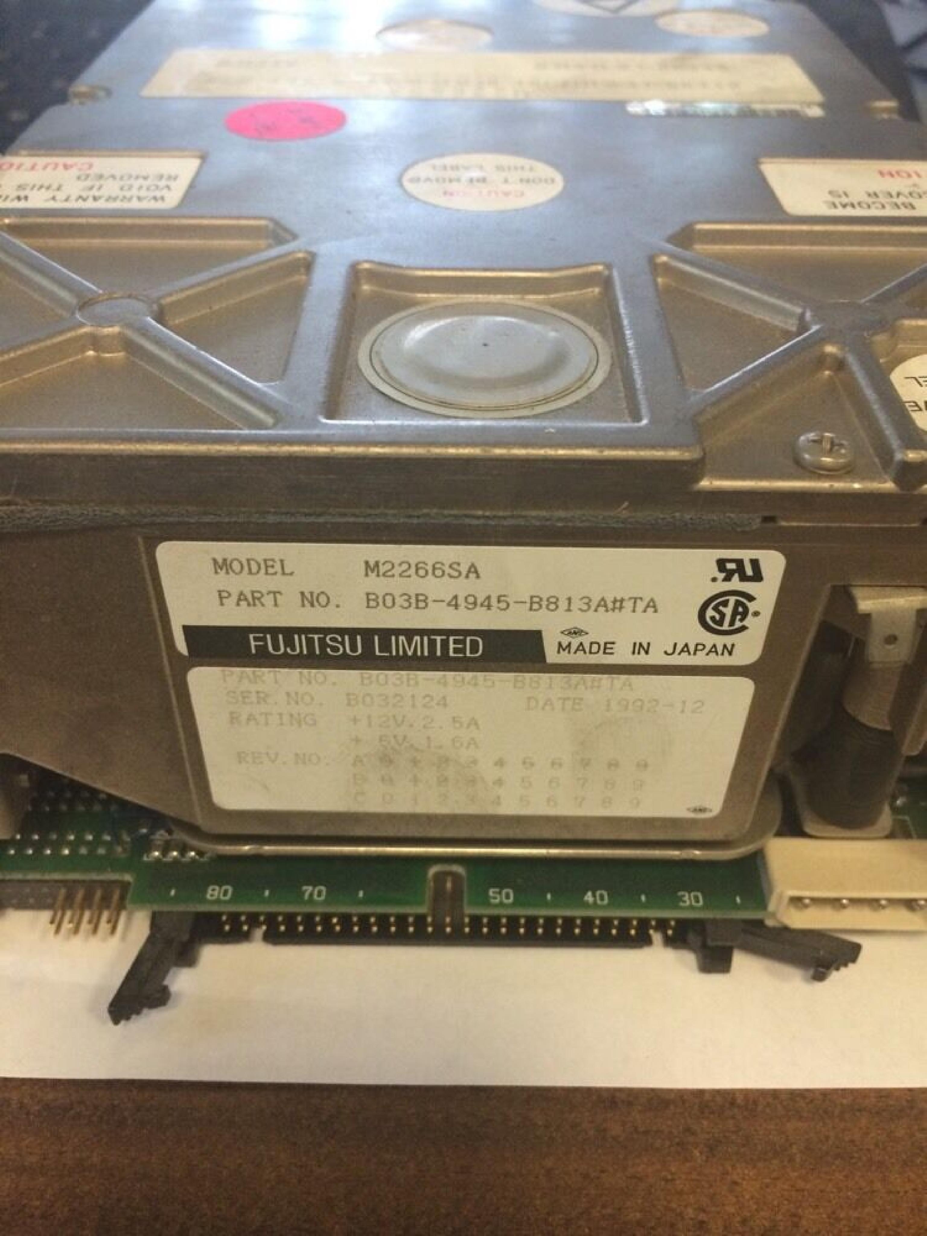 FUJITSU M2266SA 1GB NARROW SCSI 50 PIN FULL HEIGHT 5.25 INCH