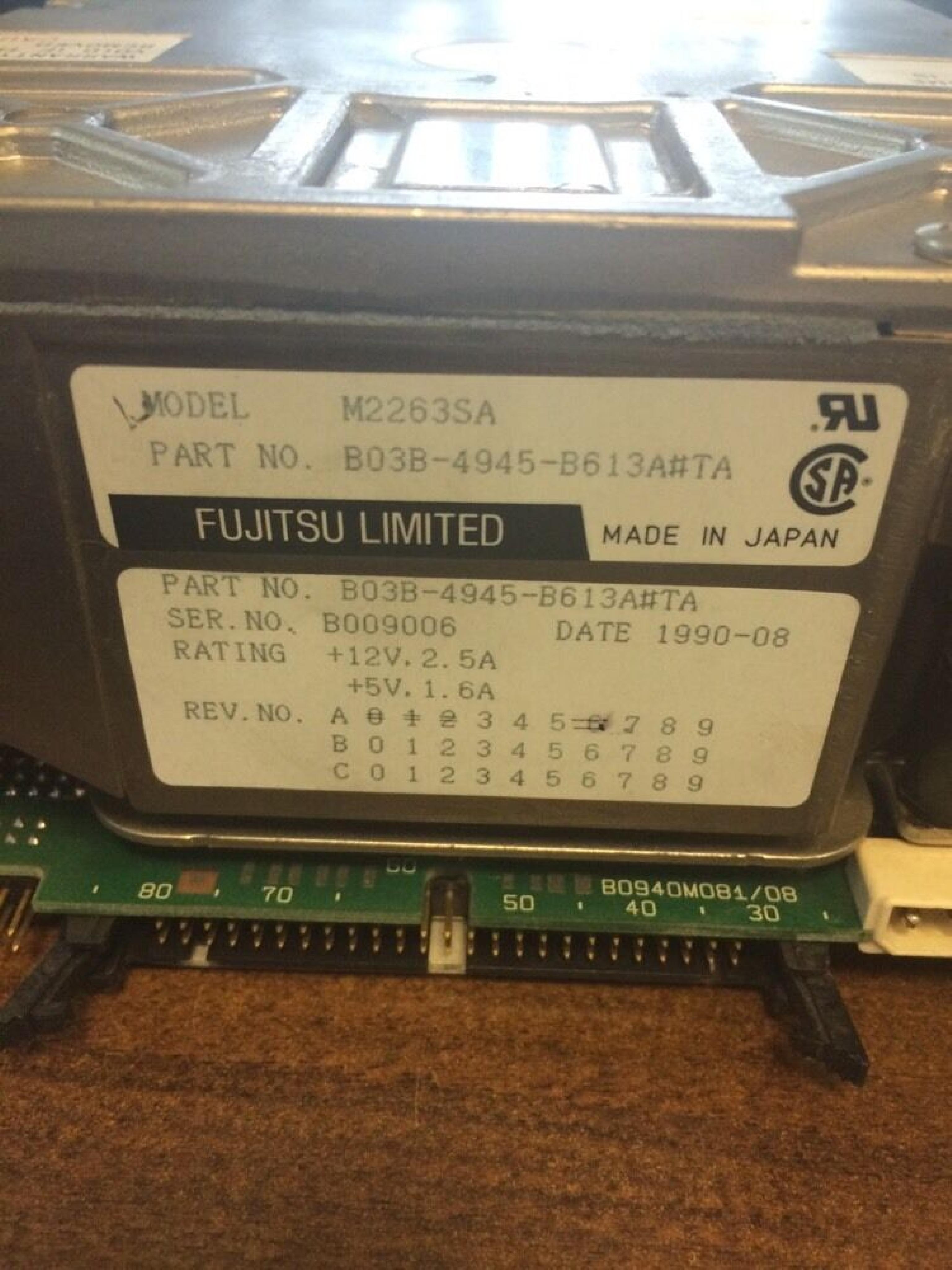 FUJITSU M2266SA 1GB NARROW SCSI 50 PIN FULL HEIGHT 5.25 INCH