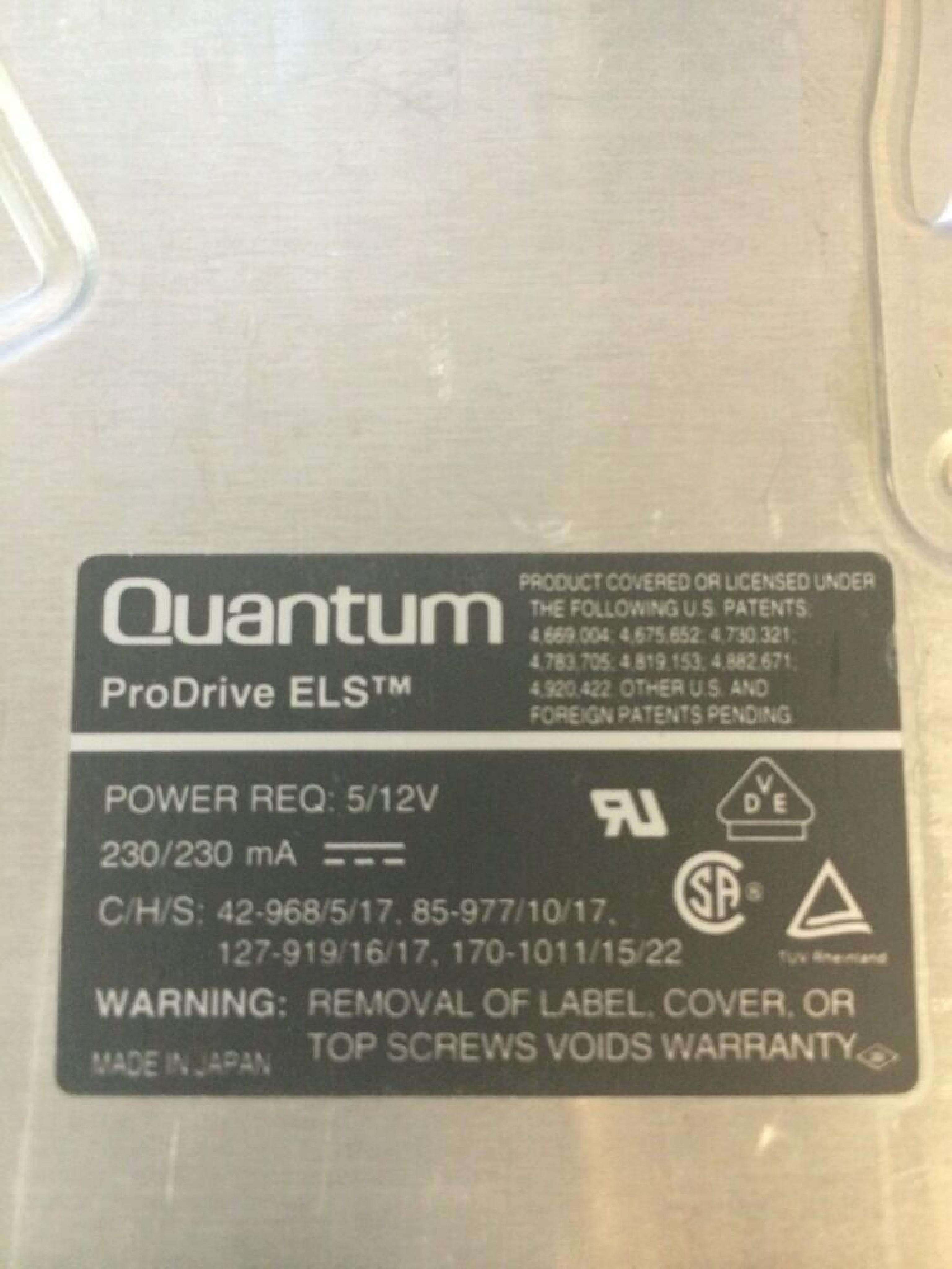 QUANTUM 85AT 85MB IDE ATA HARD DRIVE 3.5 3.5INCH 85 Meg ProDrive ELS - 85AT