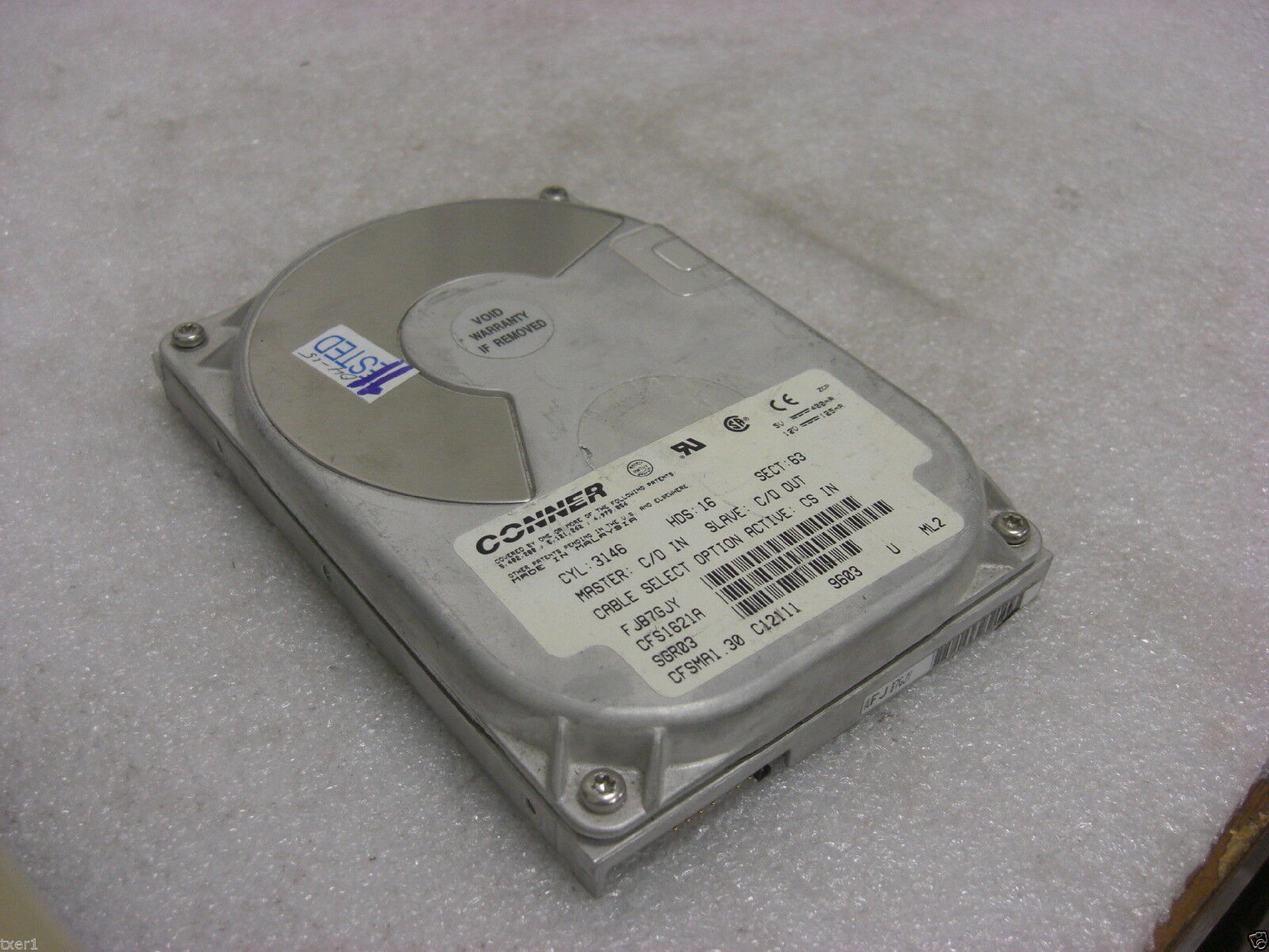 CONNER / SEAGATE / PACKARD BELL / SEAGATE CFS1621A FACTORY REFURBISHED 1.6GB IDE DRIVE AT 3.5 INCH HARD