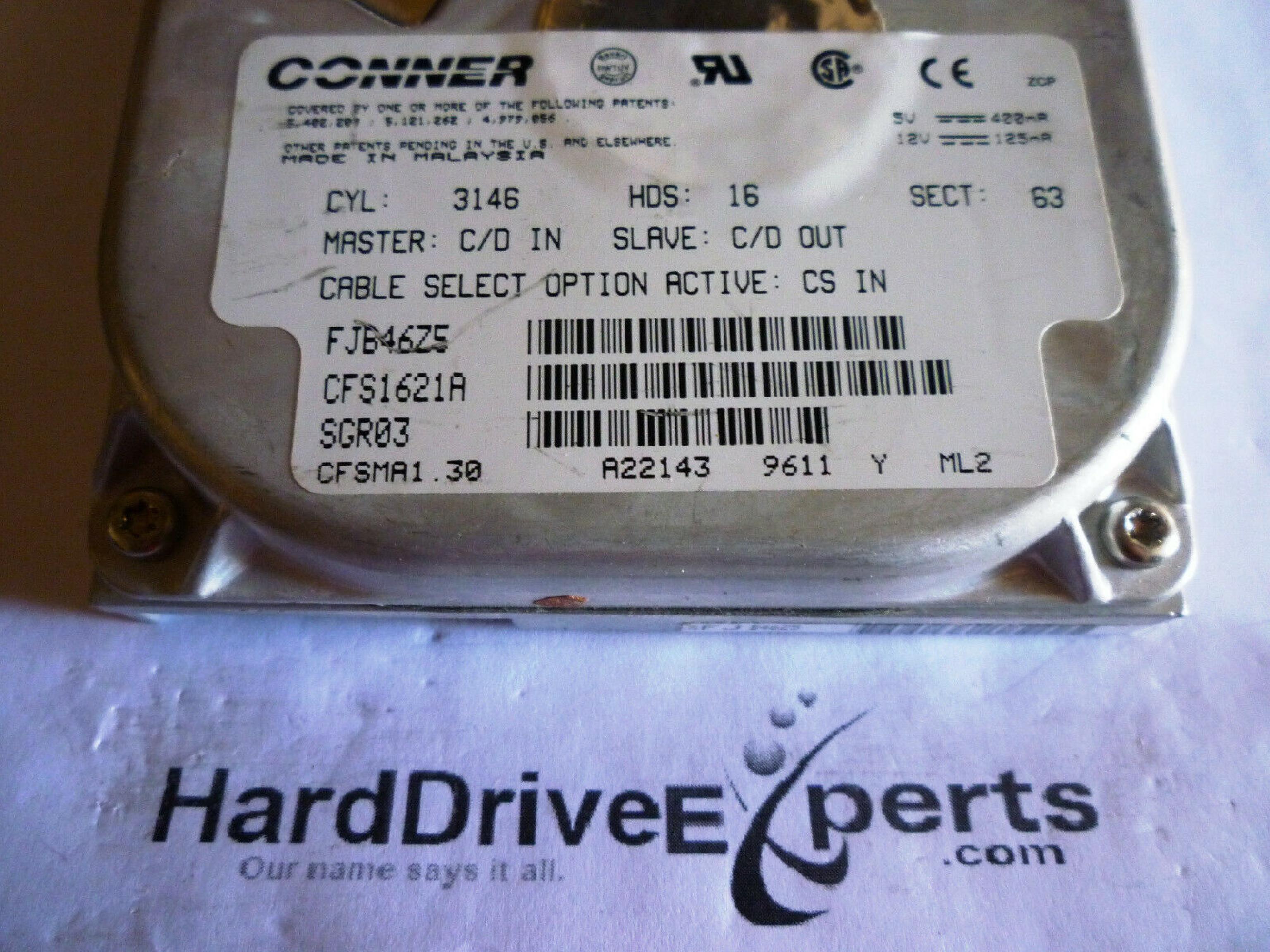 CONNER / SEAGATE / PACKARD BELL / SEAGATE CFS1621A FACTORY REFURBISHED 1.6GB IDE DRIVE AT 3.5 INCH HARD