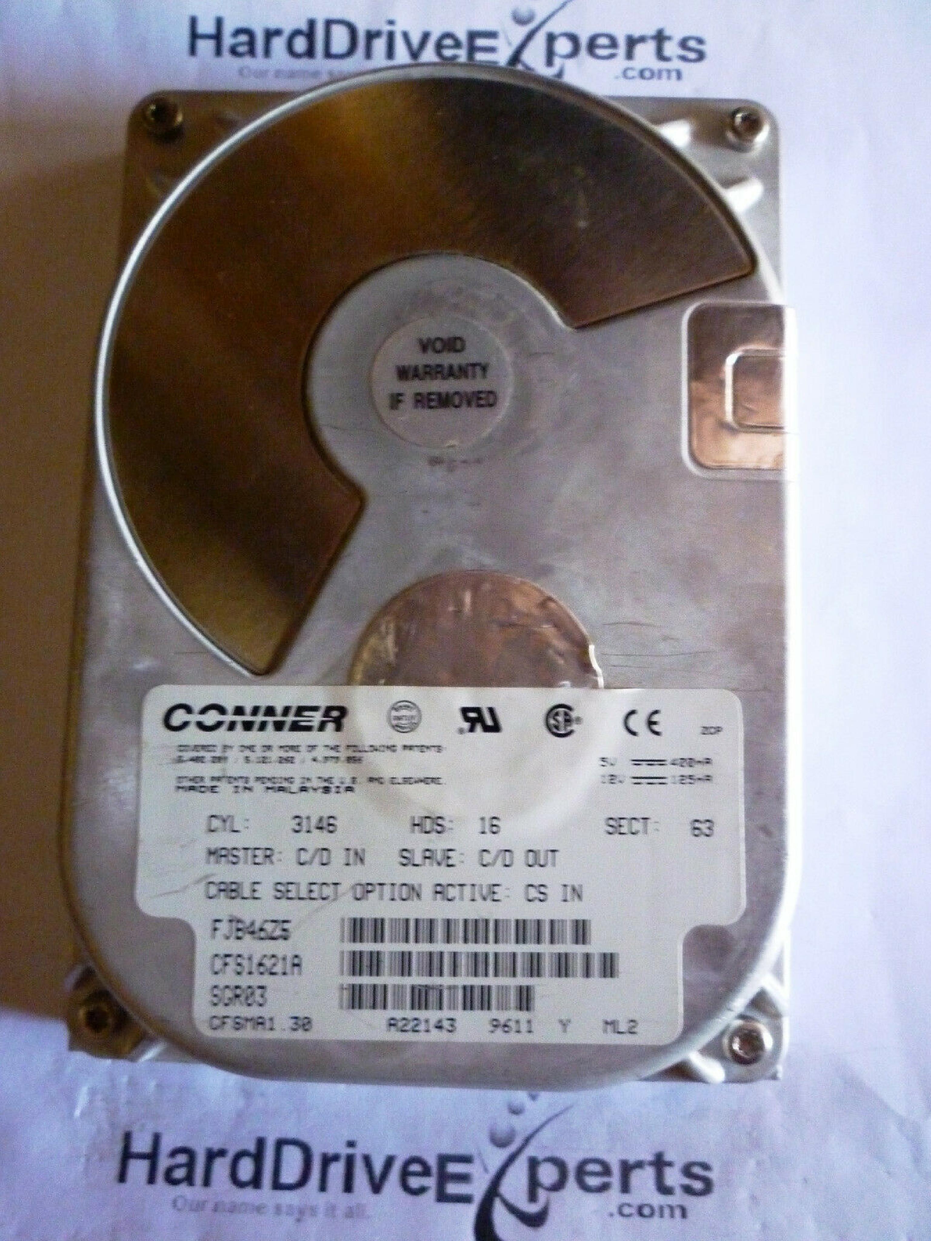 CONNER / SEAGATE / PACKARD BELL / SEAGATE CFS1621A FACTORY REFURBISHED 1.6GB IDE DRIVE AT 3.5 INCH HARD