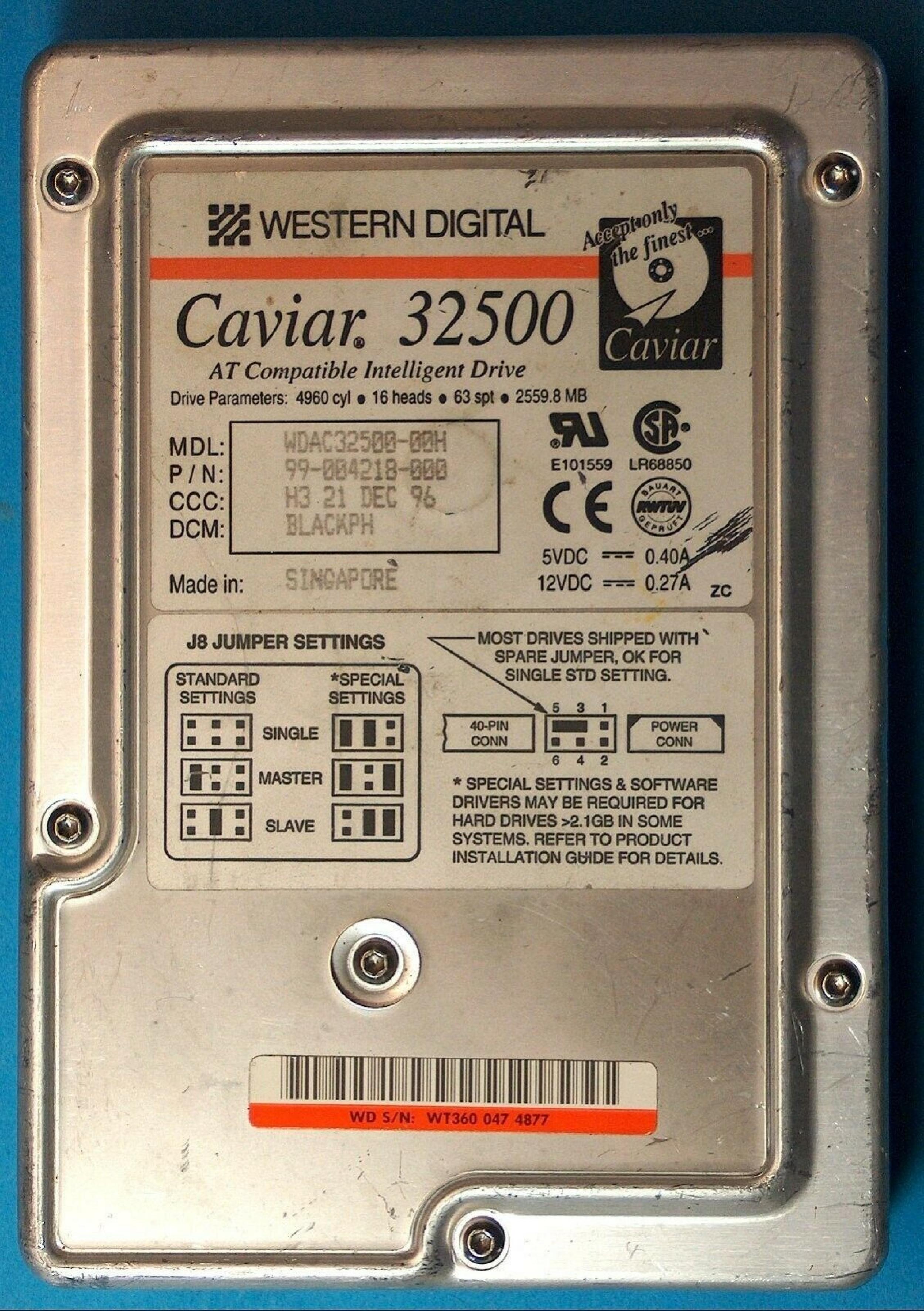 WESTERN DIGITAL / WD 32500 2.5GB IDE HARD DRIVE