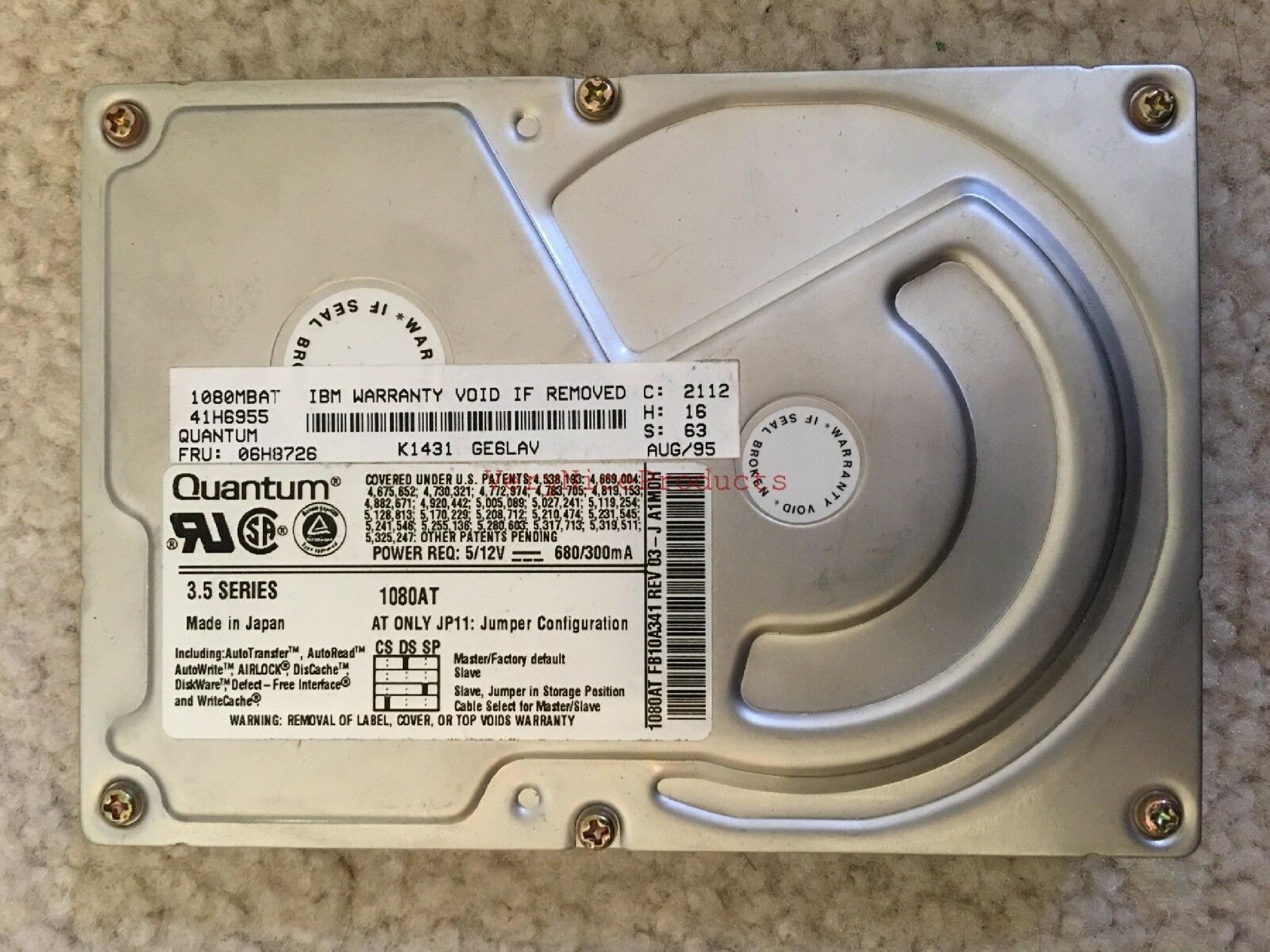 IBM 41H6955 1.08GB IDE 3.5 HARD DRIVE