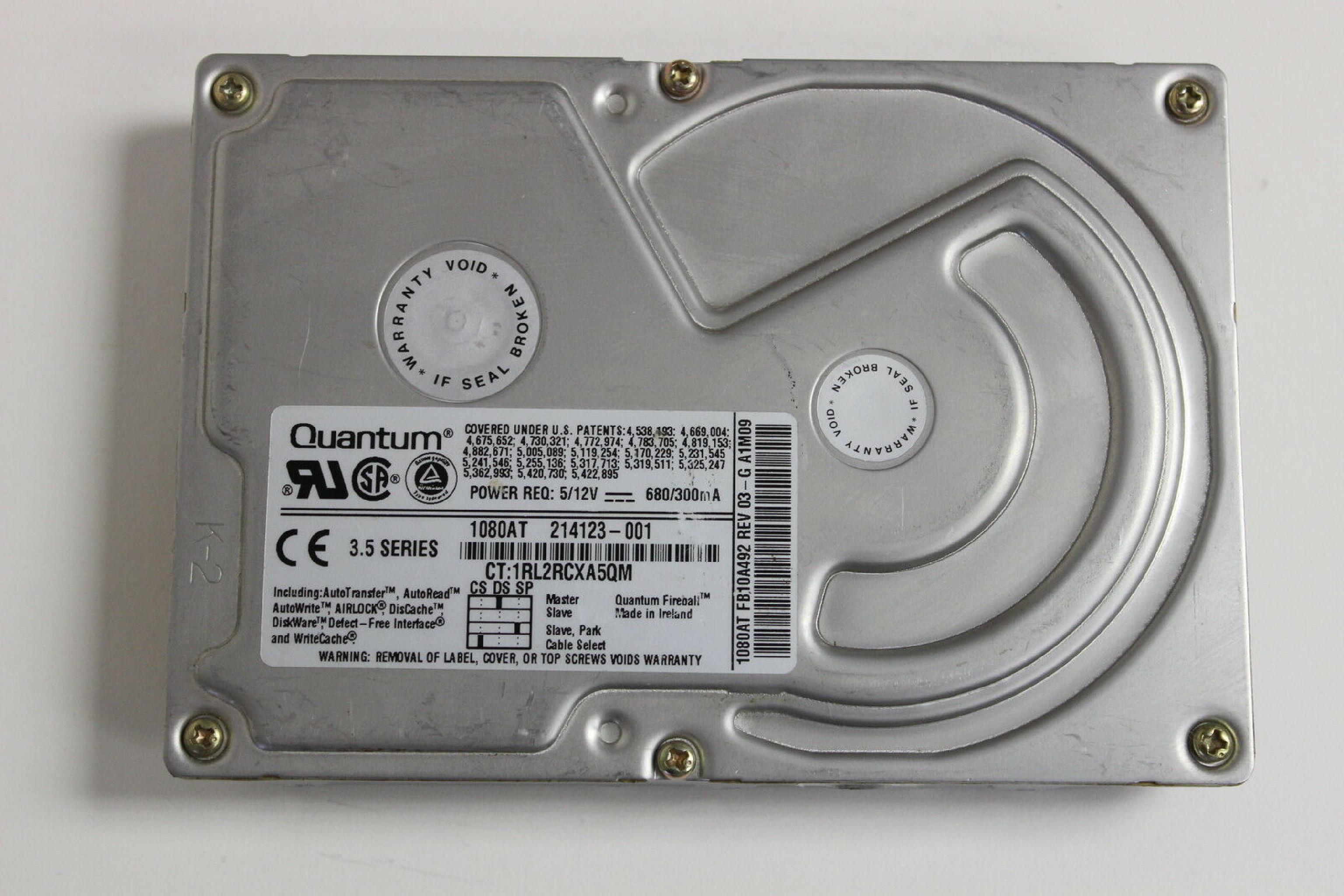 QUANTUM 1080AT 1.08GB IDE 3.5 HARD DRIVE 1.0GB INCH - HP SERVICE SPARE