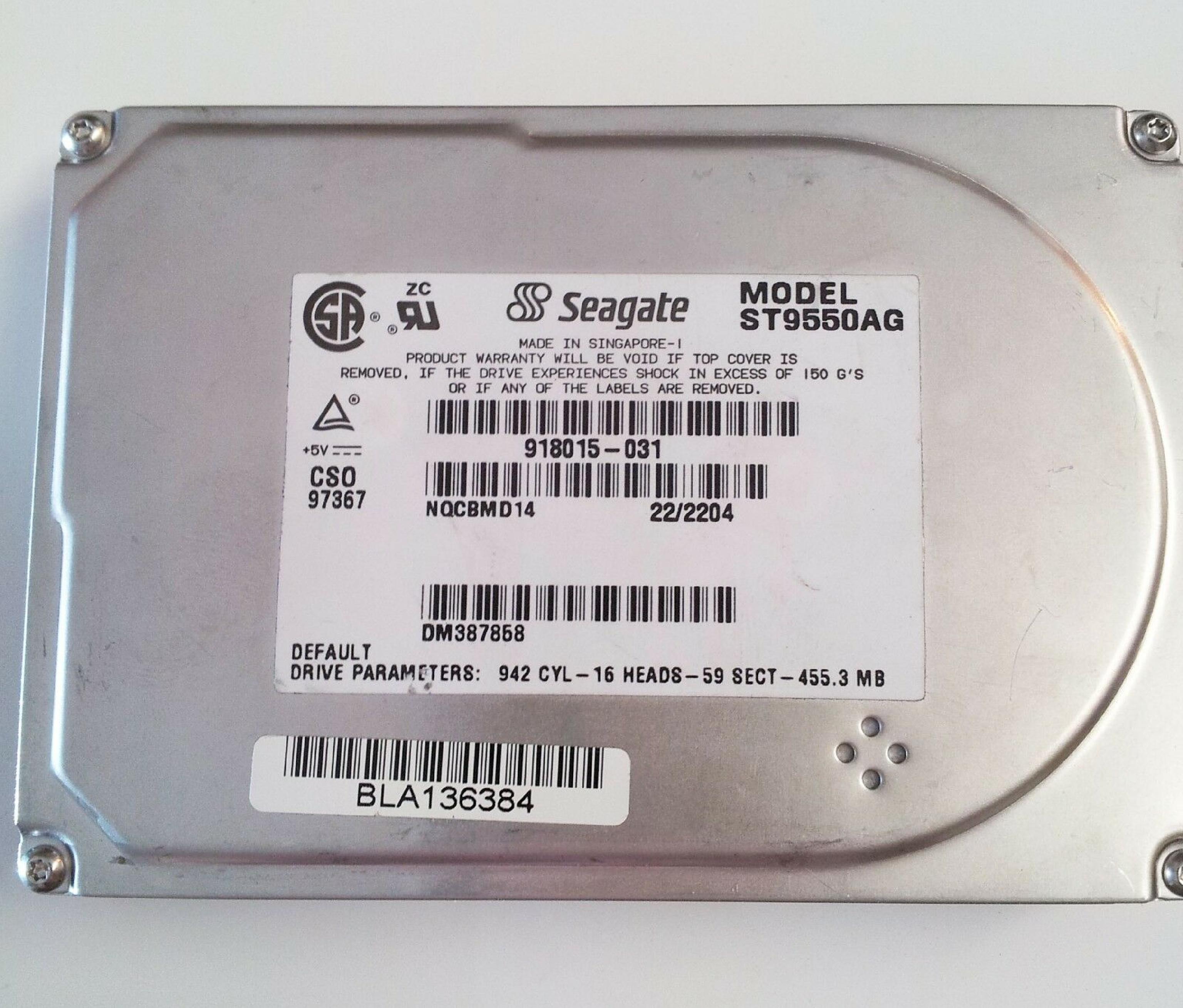 SEAGATE ST9550AG 455MB IDE 2.5 17MM FACTORY REFURBISHED HARD DRIVE