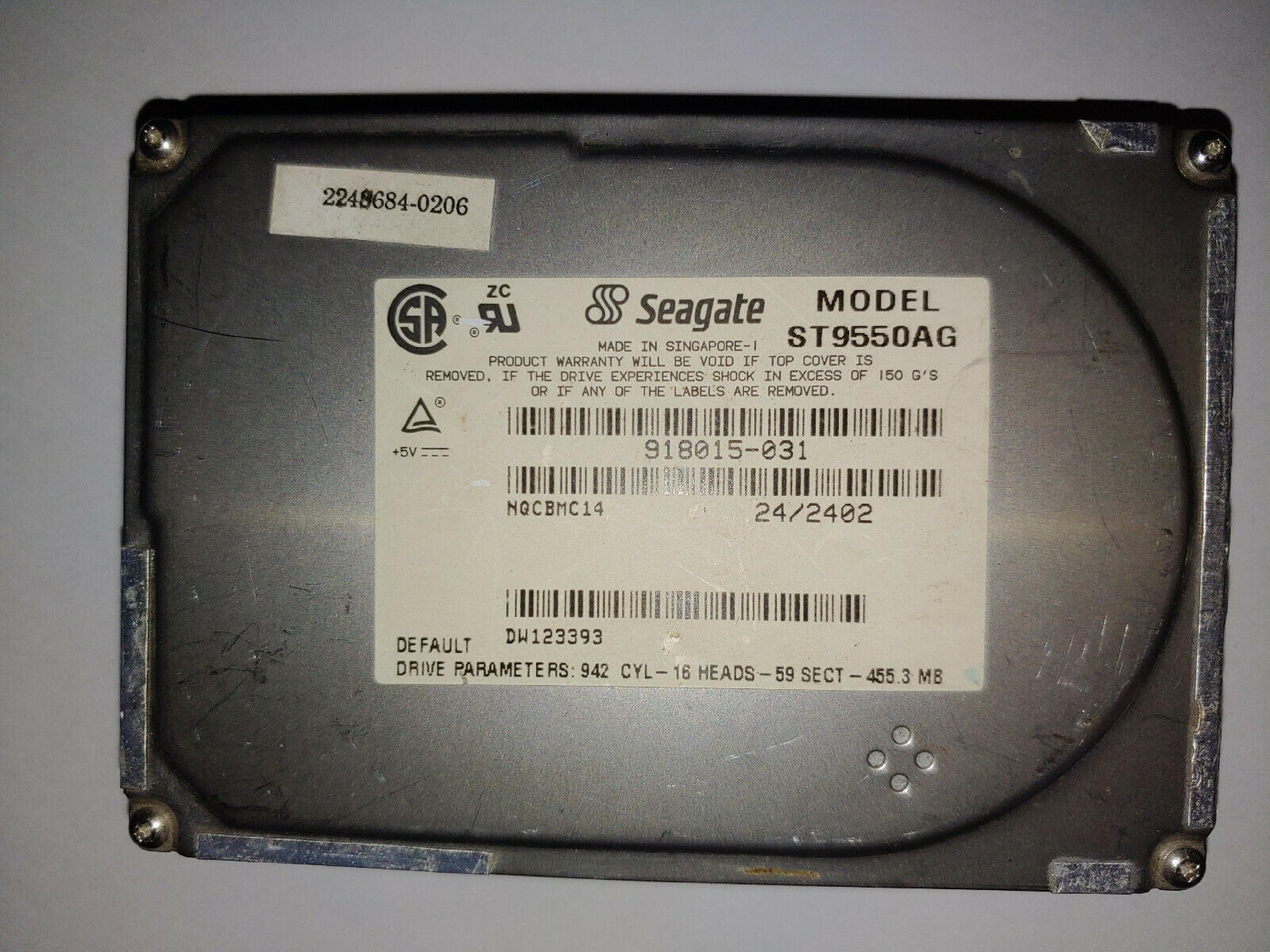 SEAGATE ST9550AG 455MB IDE 2.5 17MM FACTORY REFURBISHED HARD DRIVE