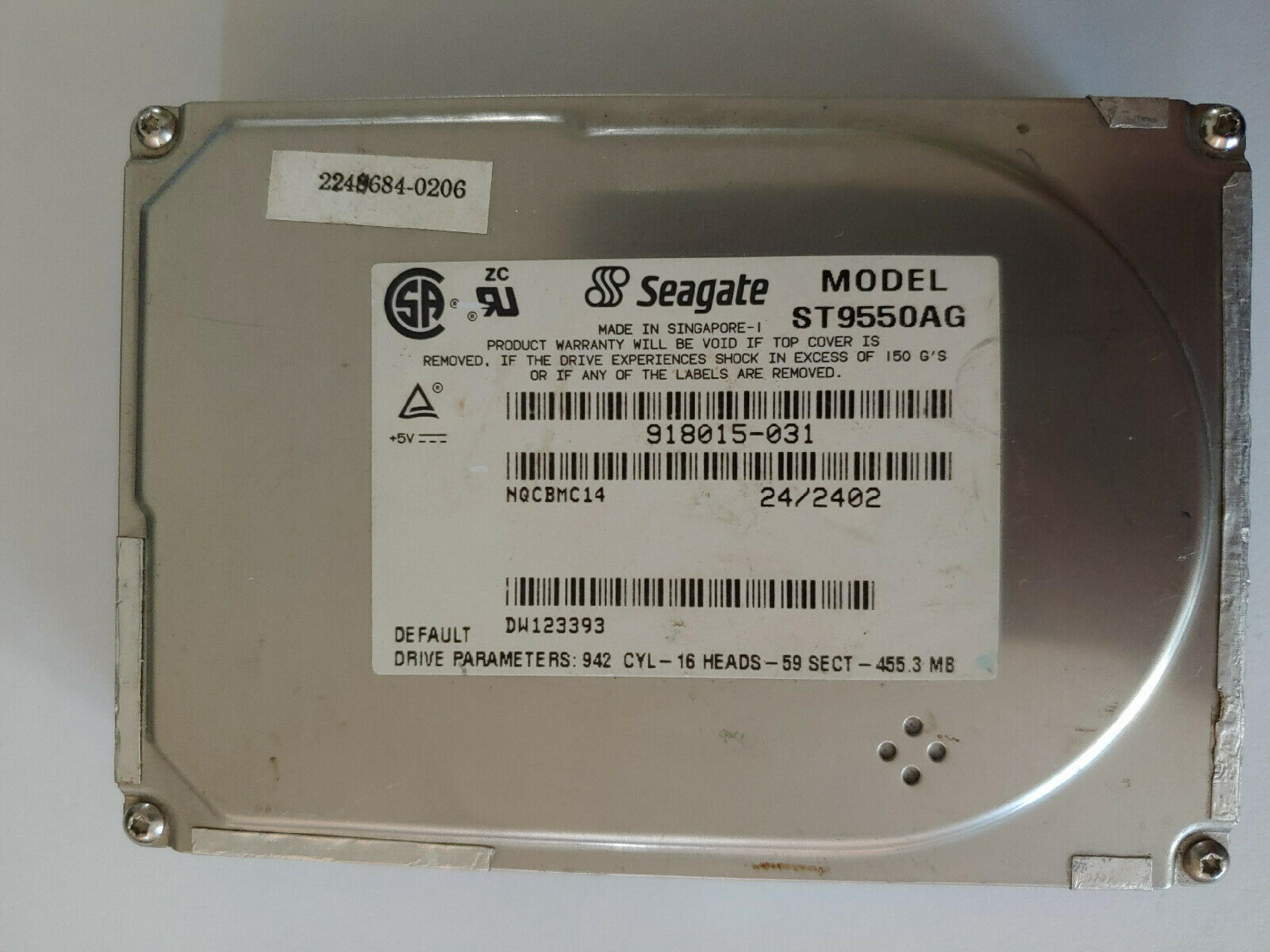 SEAGATE ST9550AG 455MB IDE 2.5 17MM FACTORY REFURBISHED HARD DRIVE