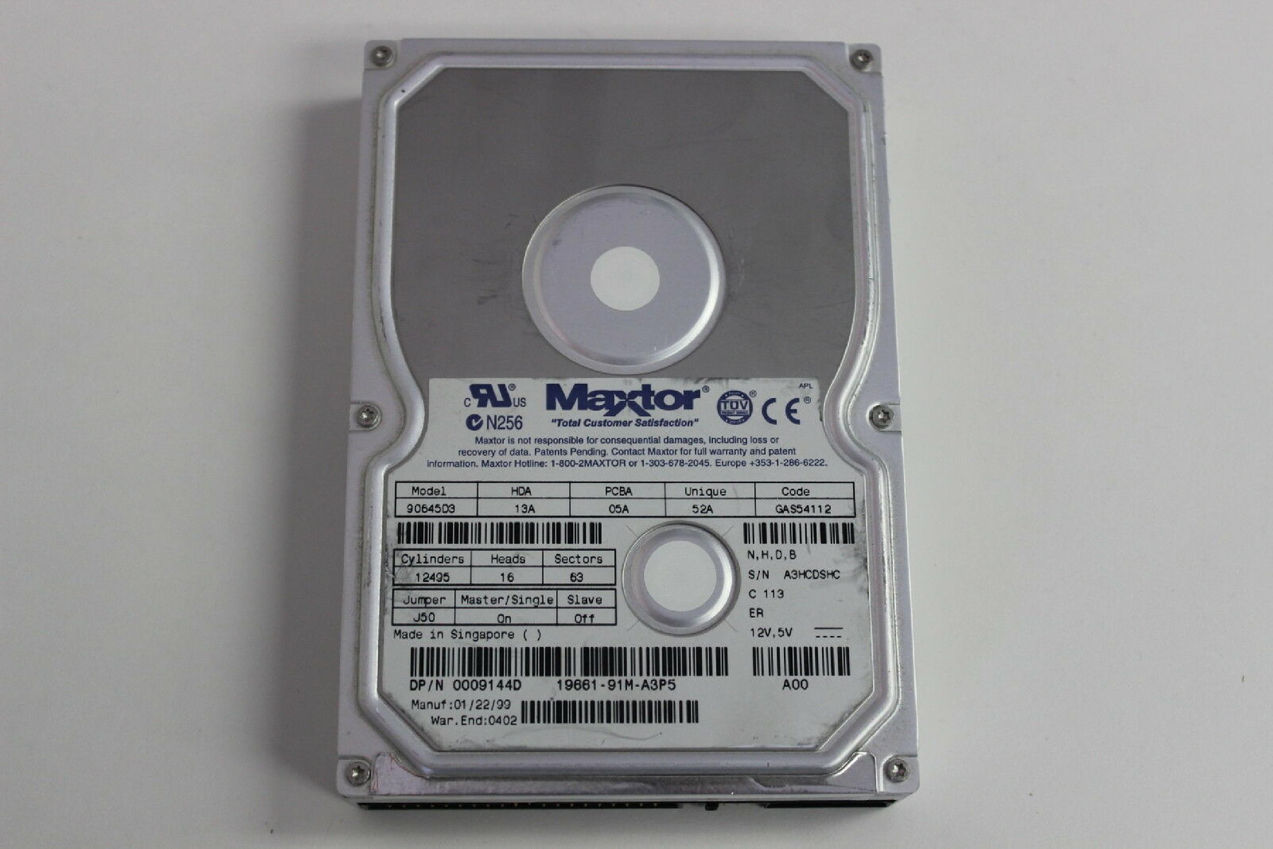 DELL 9144D MAXTOR HD IDE 6.4GB 3.5INCH DRIVE 05/12/99 HDA 53A PCBA 08A UNIQUE 52A GAS64112