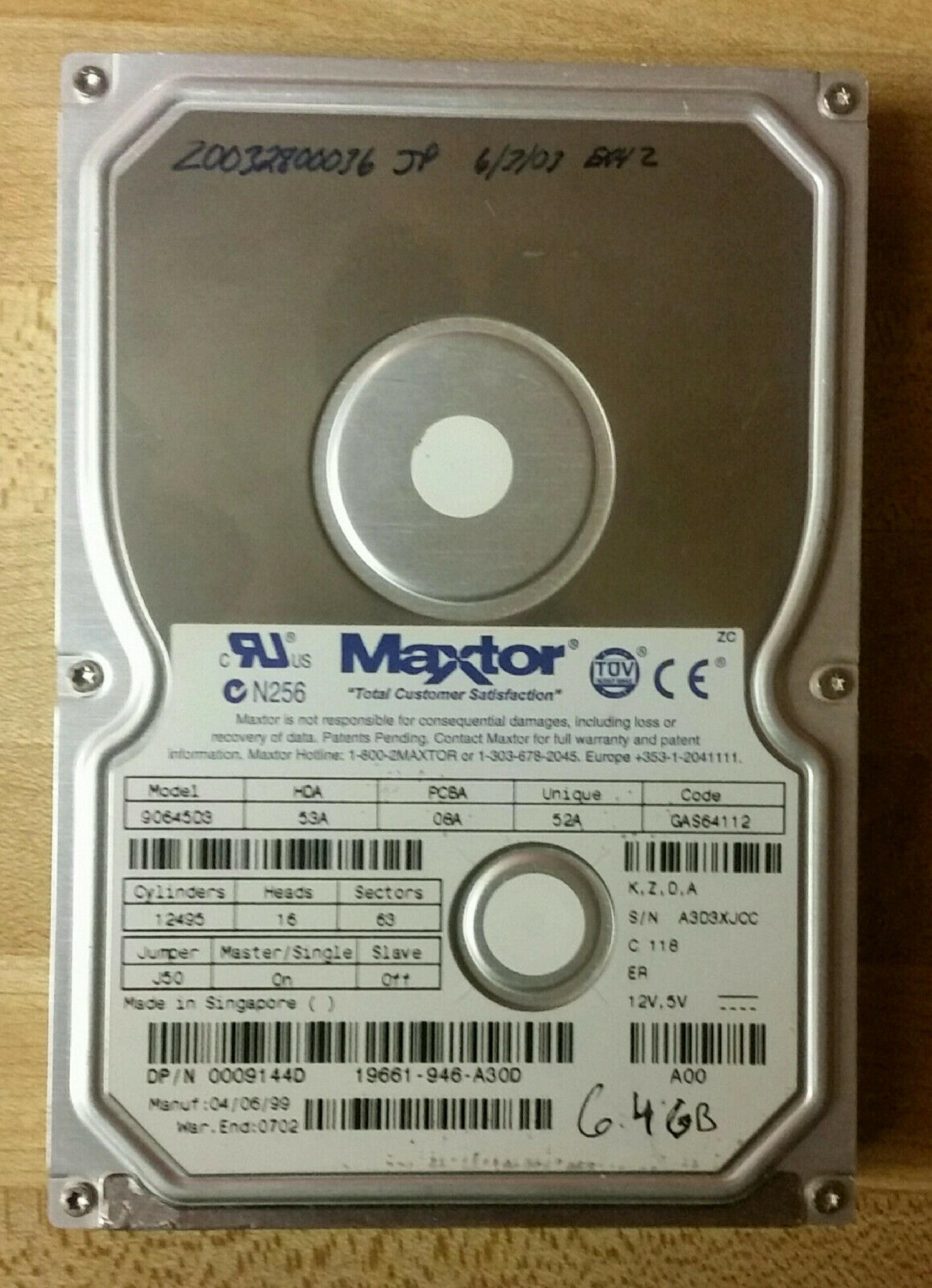 DELL 0009144D HD IDE 6.4GB 3.5INCH DRIVE 05/12/99 HDA 53A PCBA 08A UNIQUE 52A GAS64112