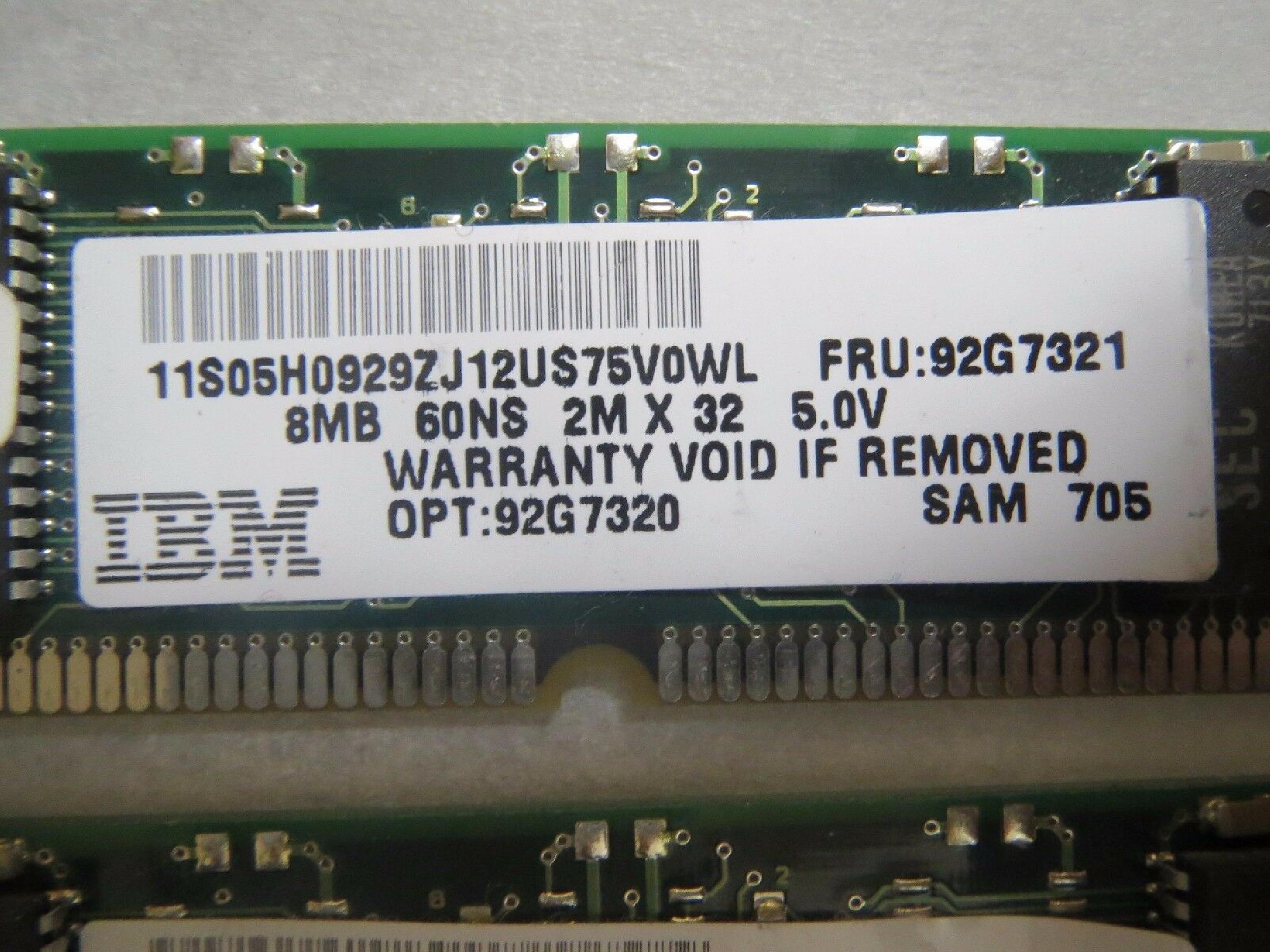 IBM 92G7320 2X32 8MB TIN LEADS 60NSEC EDO KIT OF 2 72PIN TINLEAF SIMM 60NS 2M X 32