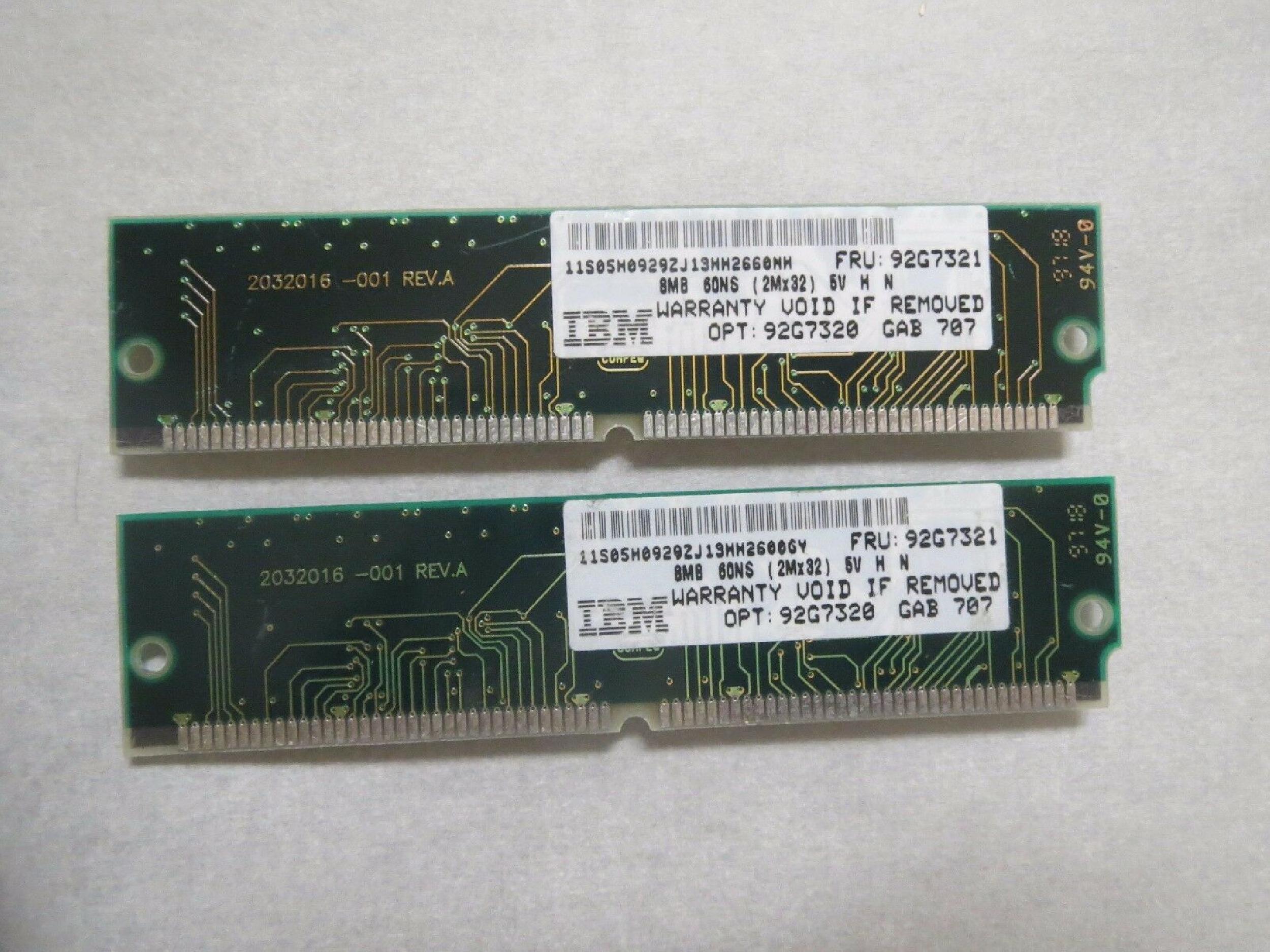 IBM 92G7320 2X32 8MB TIN LEADS 60NSEC EDO KIT OF 2 72PIN TINLEAF SIMM 60NS 2M X 32