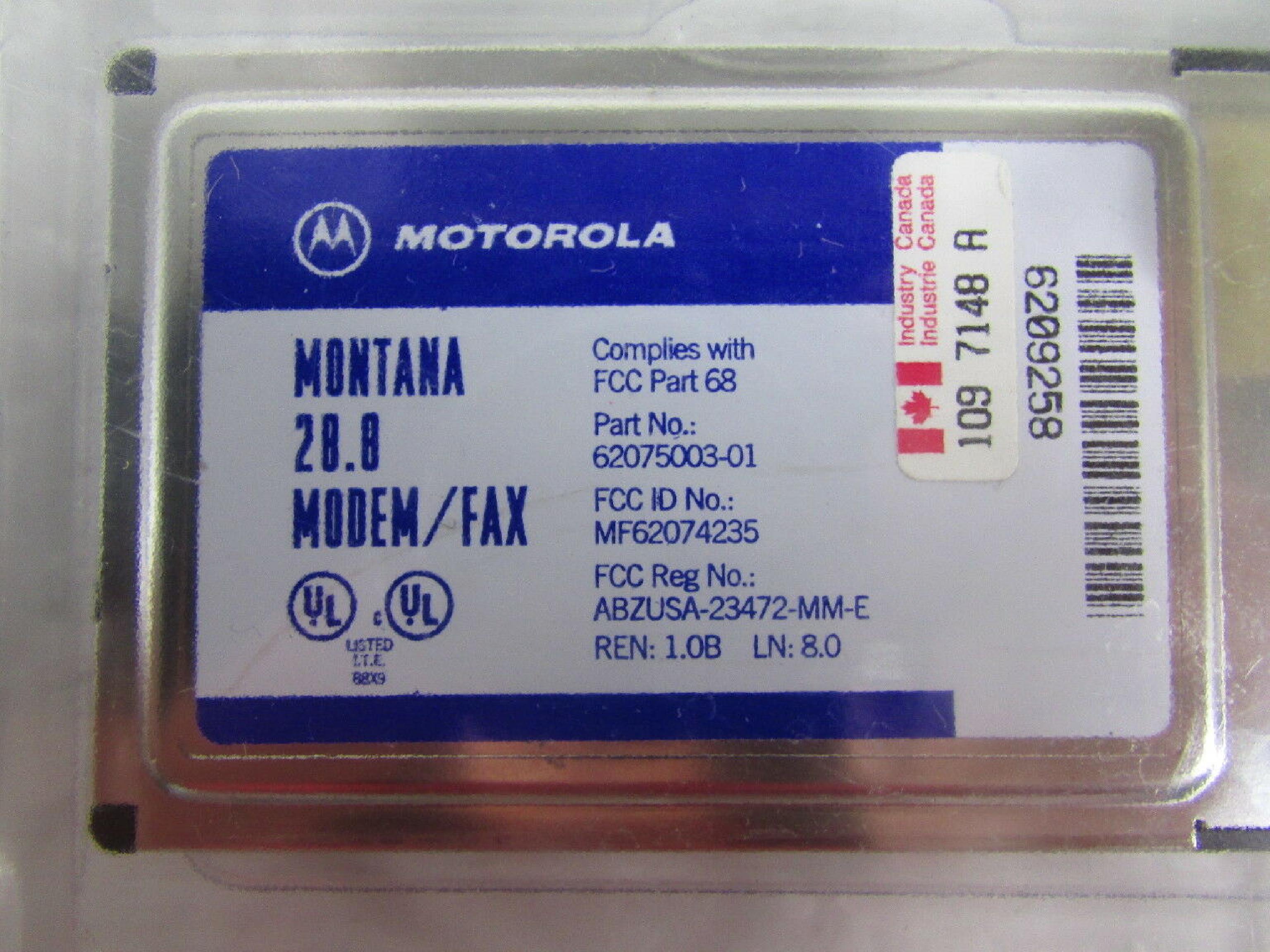 MOTOROLA MF62074235 PCMCIA 33.6 CELLULAR FAX MODEM MONTANA CARD