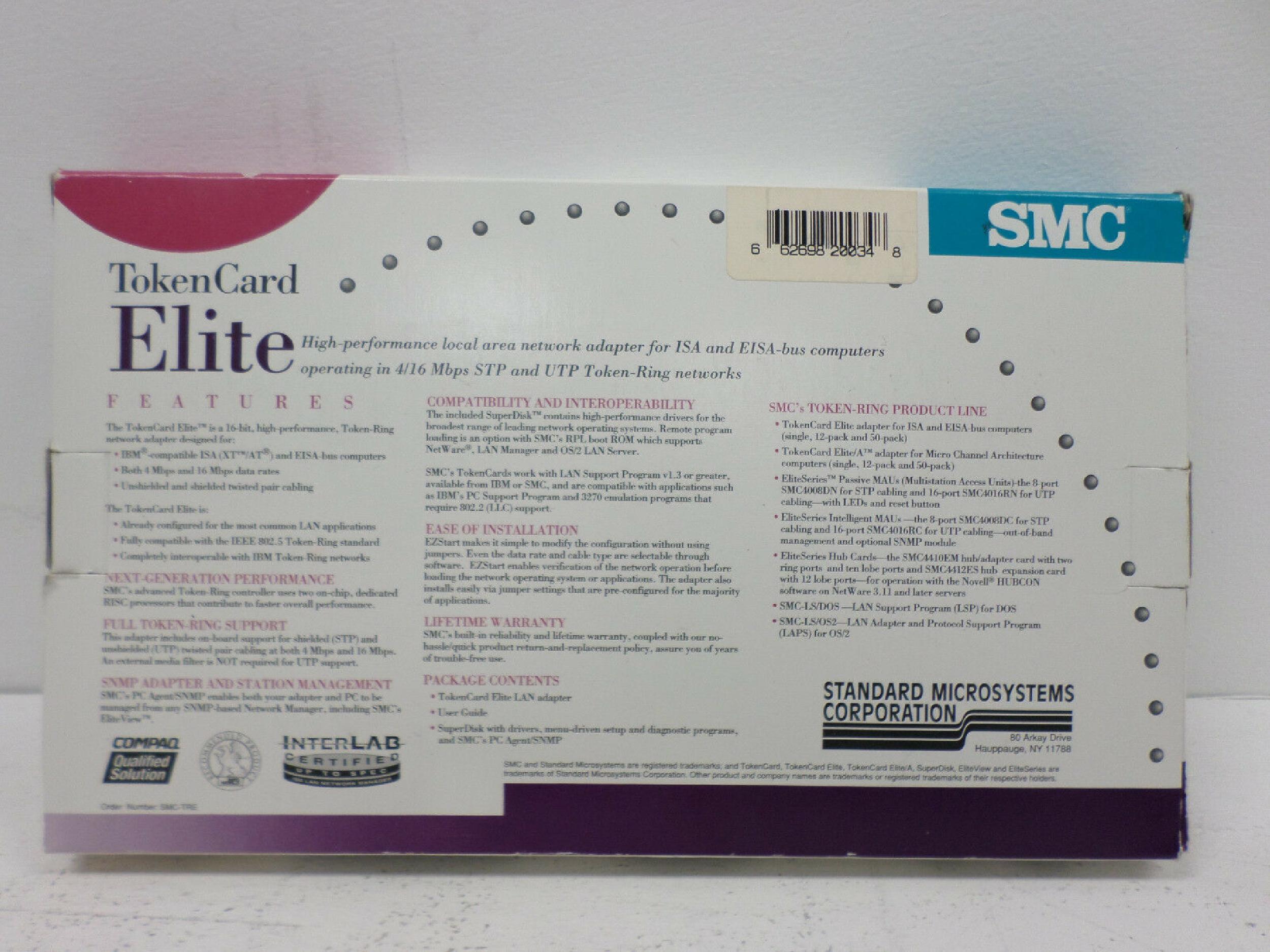 SMC / STANDARD MICROSYSTEMS CORPORATION 8115T ELITE 16/4 TOKEN RING ISA CARD