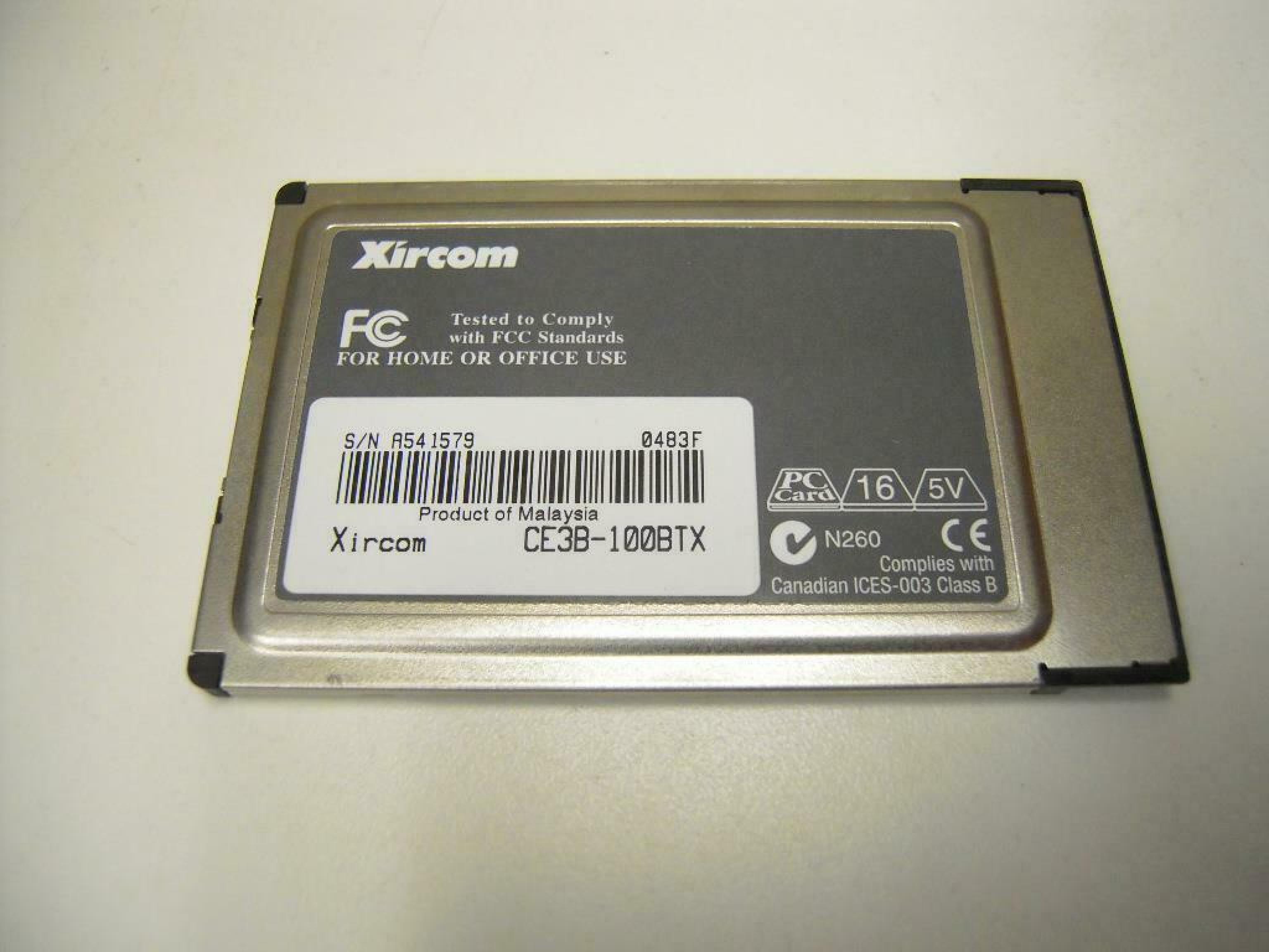 XIRCOM CE3B-100BTX CREDIT CARD ETHERNET ADAPTER 10/100-READY