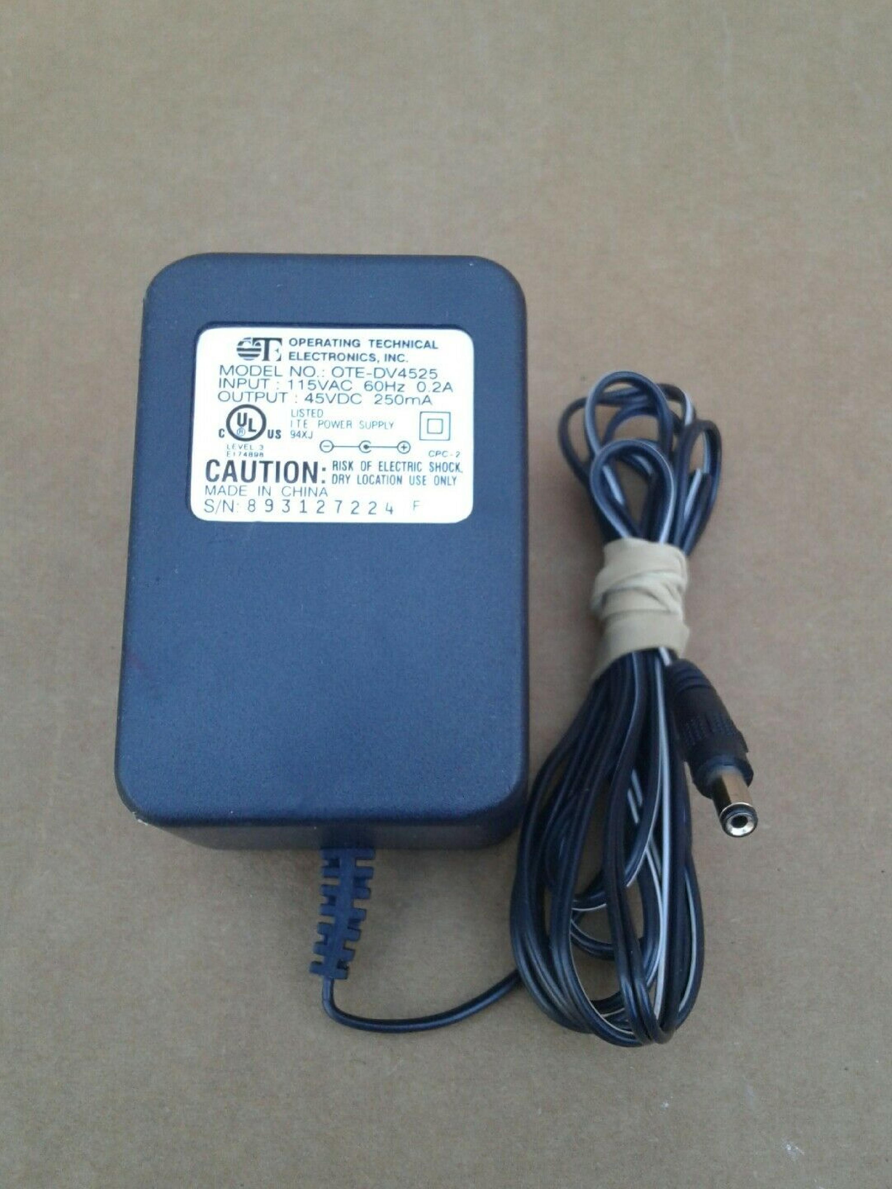 OPERATING TECHNICAL ELECTRONICS OTE-DV4525 AC ADAPTER 45VDC 250MA