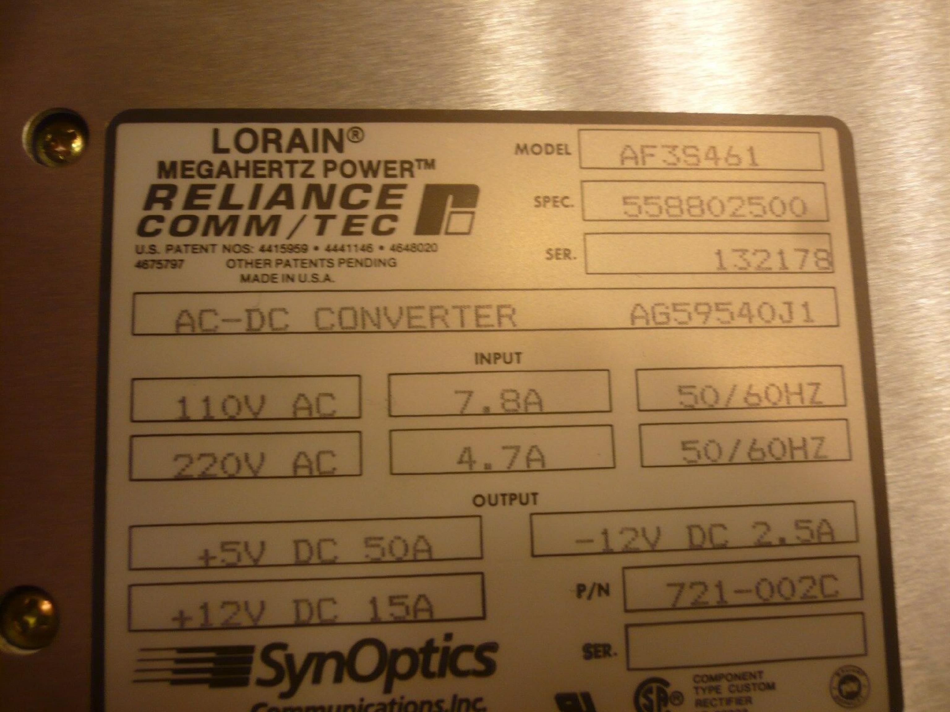 LORAIN / MEGAHERTZ POWER / RELIANCE / COMM / TEC AF3S461 460 WATT POWER SUPPLY