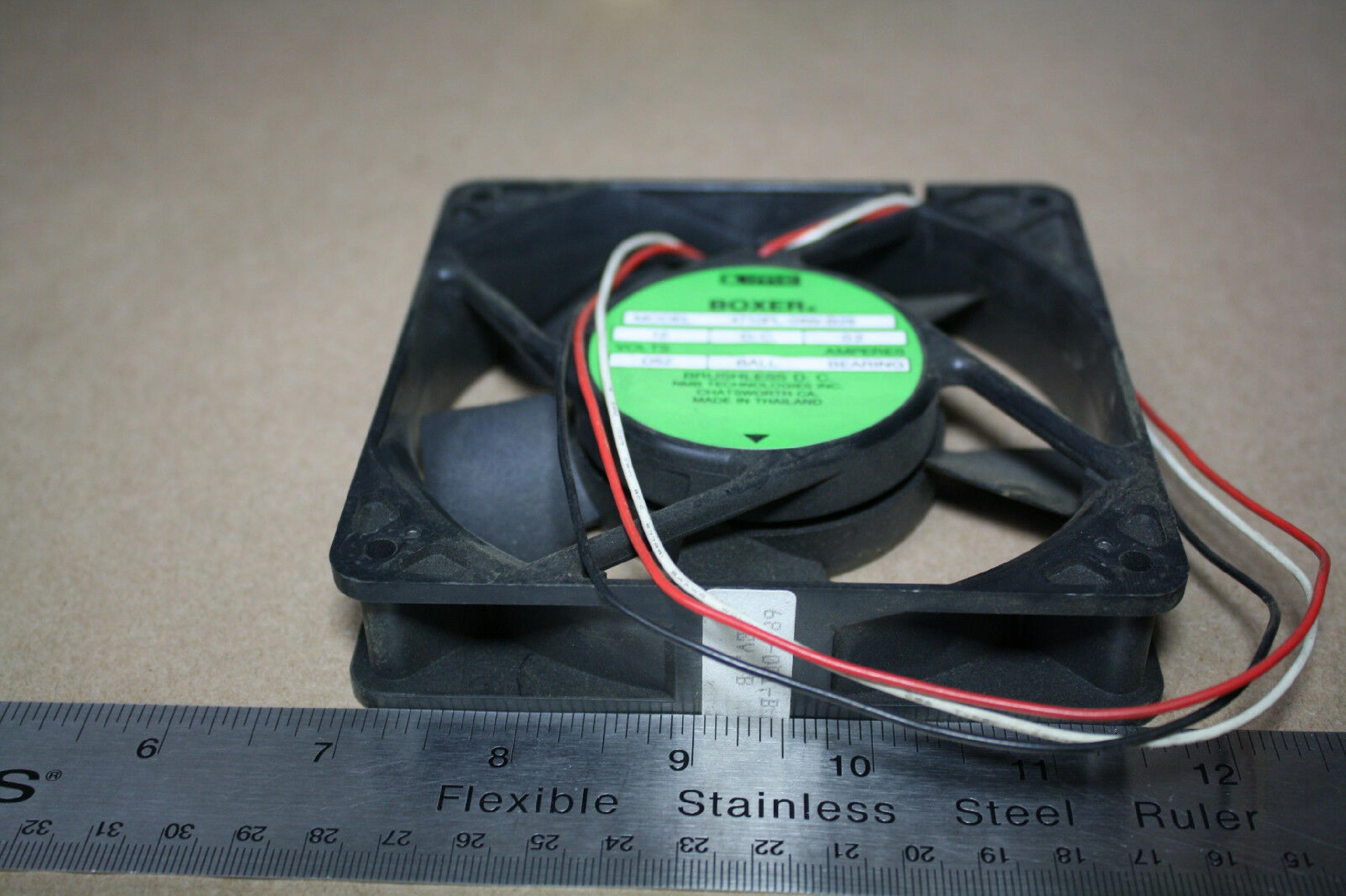 BOXER 4710PL-04W-B29 FAN 12V DC .2A BALL BEARING 120MM BY 25MM, 4 11/16 INCHES BY 1 INCH, 15 INCH THREE WIRE CABLE WITH CONNECTOR