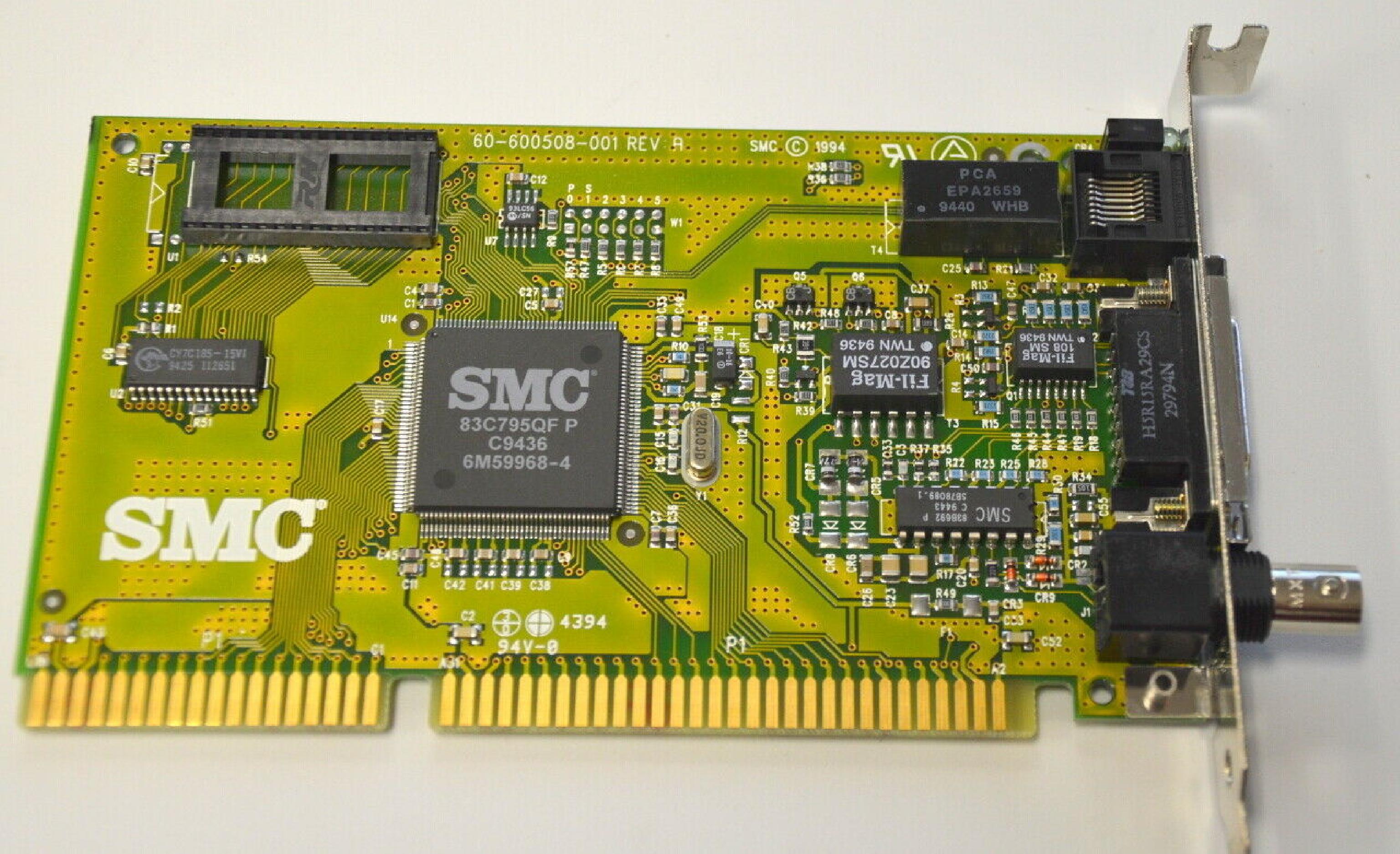 SMC / STANDARD MICROSYSTEMS CORPORATION 60-600508-001 16BIT ISA NIC BN, AUI, RJ45, 83C795QF P