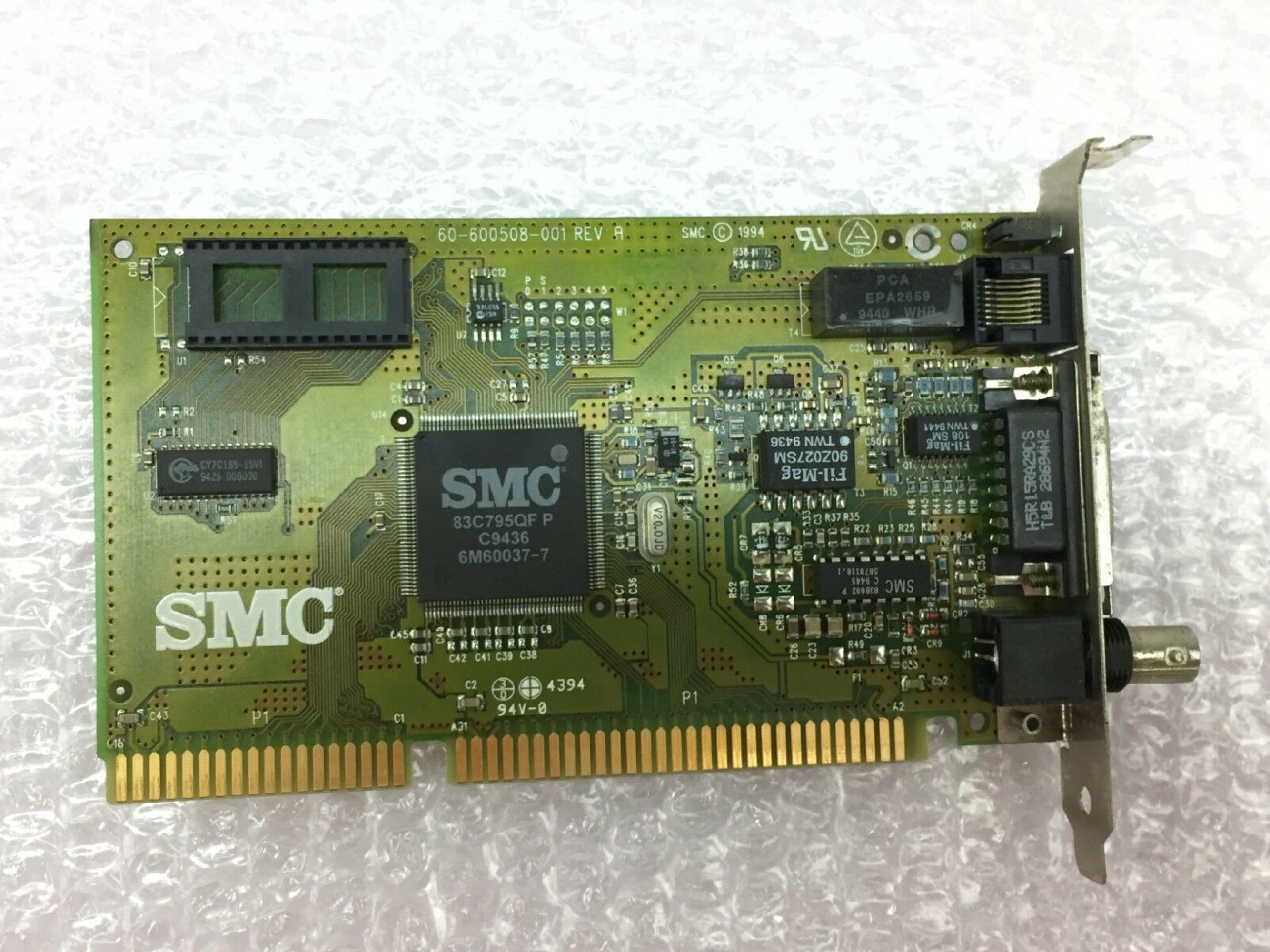 SMC / STANDARD MICROSYSTEMS CORPORATION 60-600508-001 16BIT ISA NIC BN, AUI, RJ45, 83C795QF P