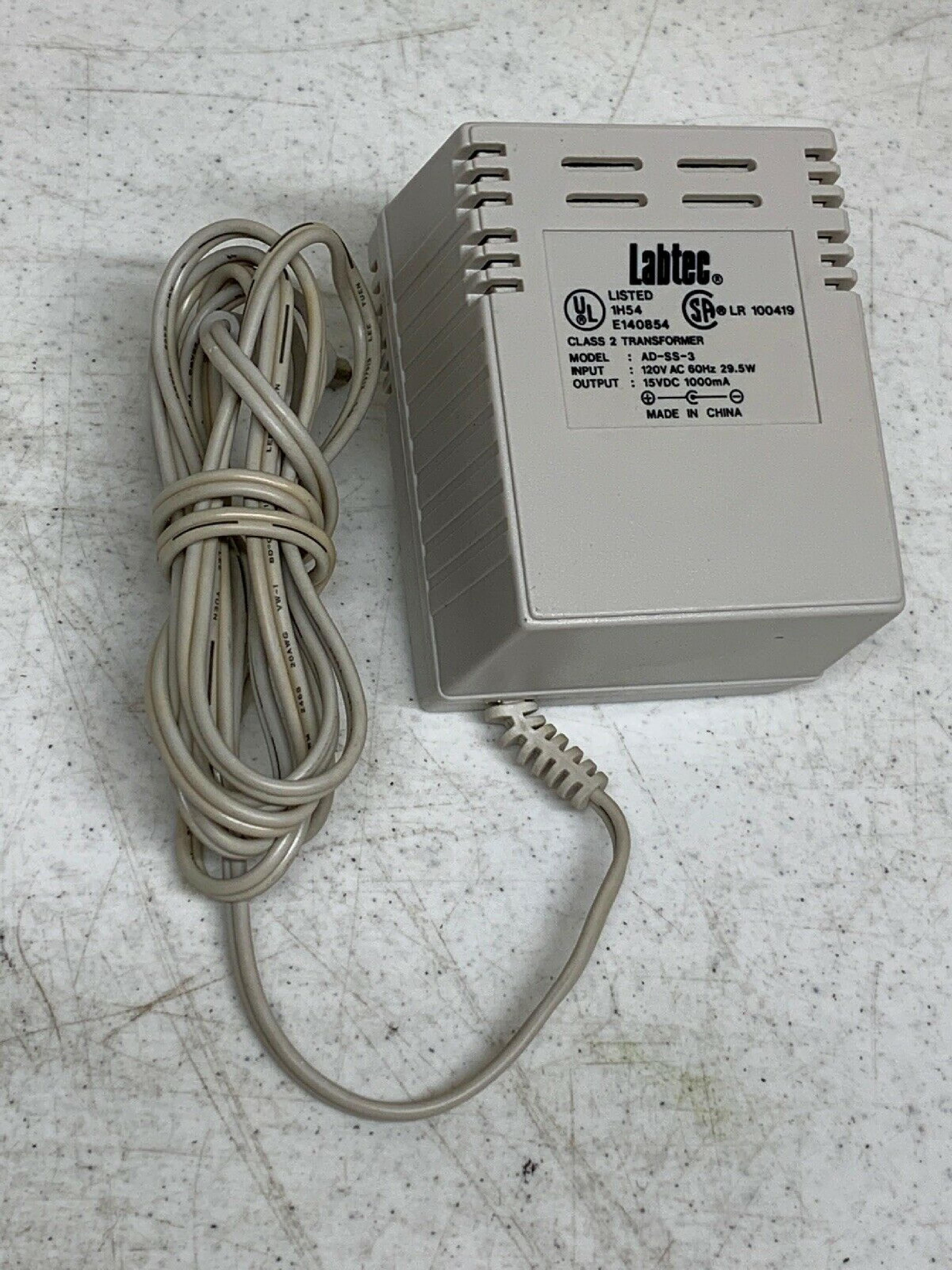 LABTEC AD-SS-2 SHIELDED POWERED SPEAKERS CUT WIRE 15V DC 1000MA AC ADAPTER