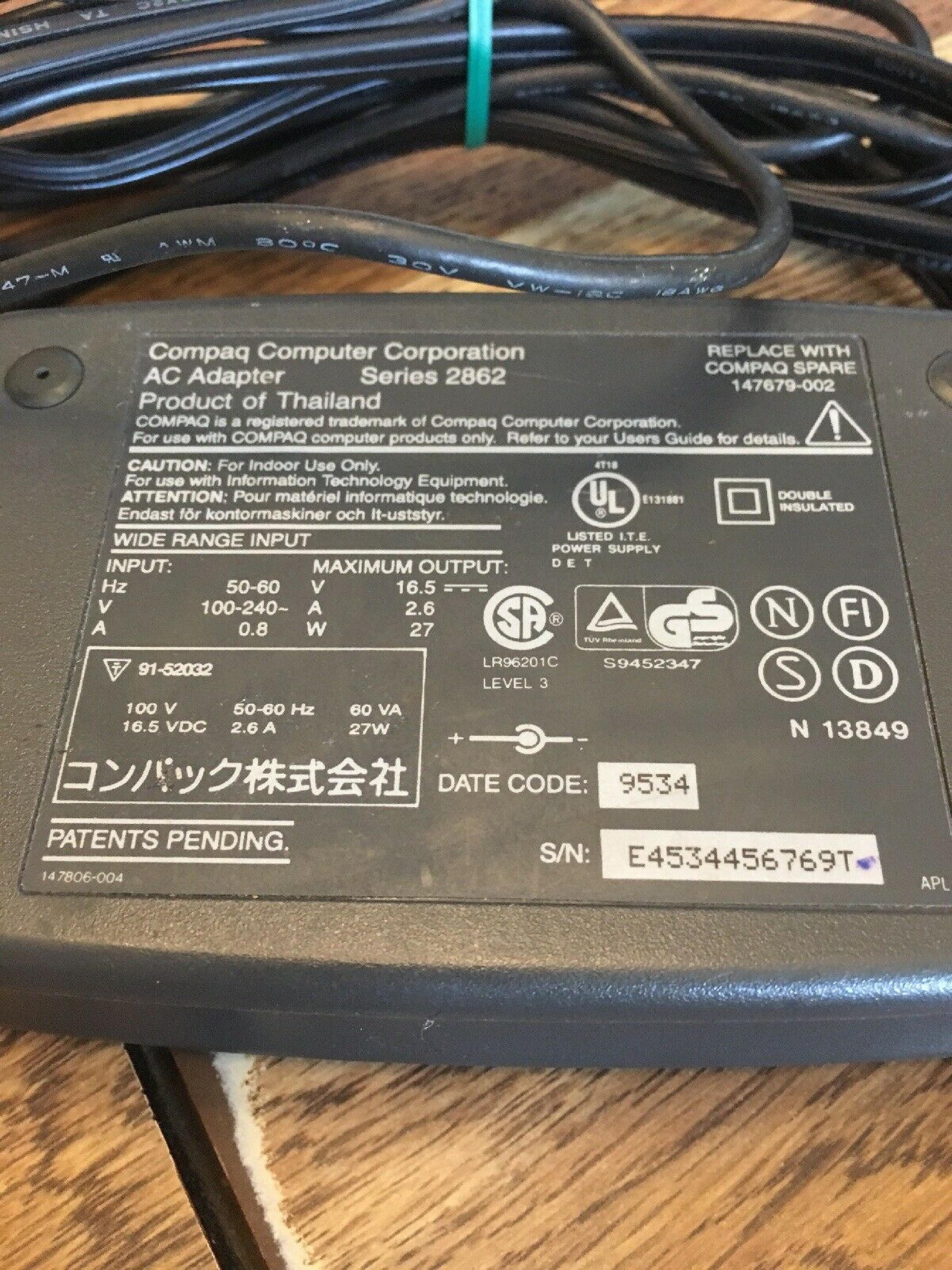 COMPAQ / HEWLETT PACKARD / HP 147679-001 AC ADAPTER 16.5V 2.6A