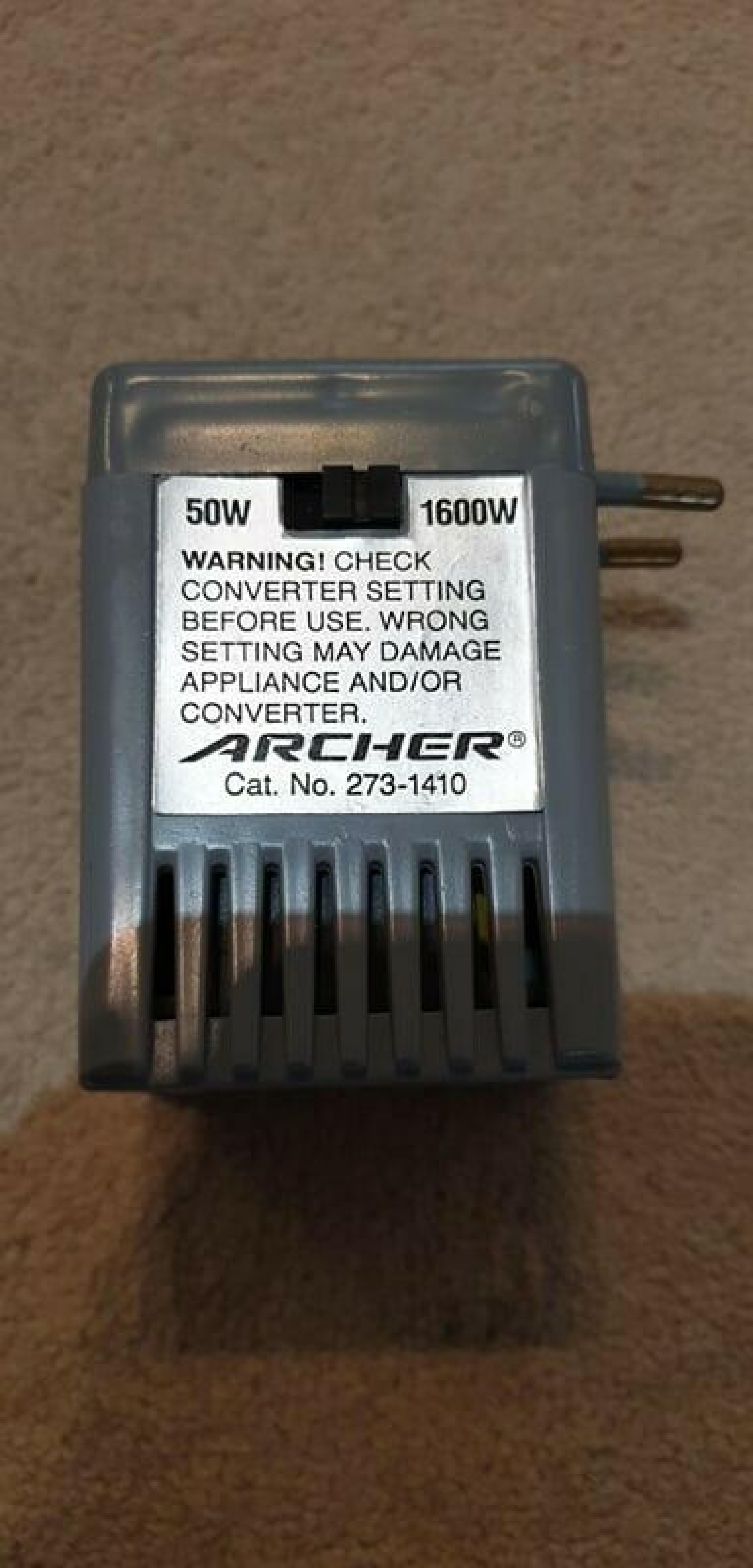 ARCHER 273-1410 EUROPEAN TO AMERICAN VOLTAGE AND FREQUENCY ADAPTER