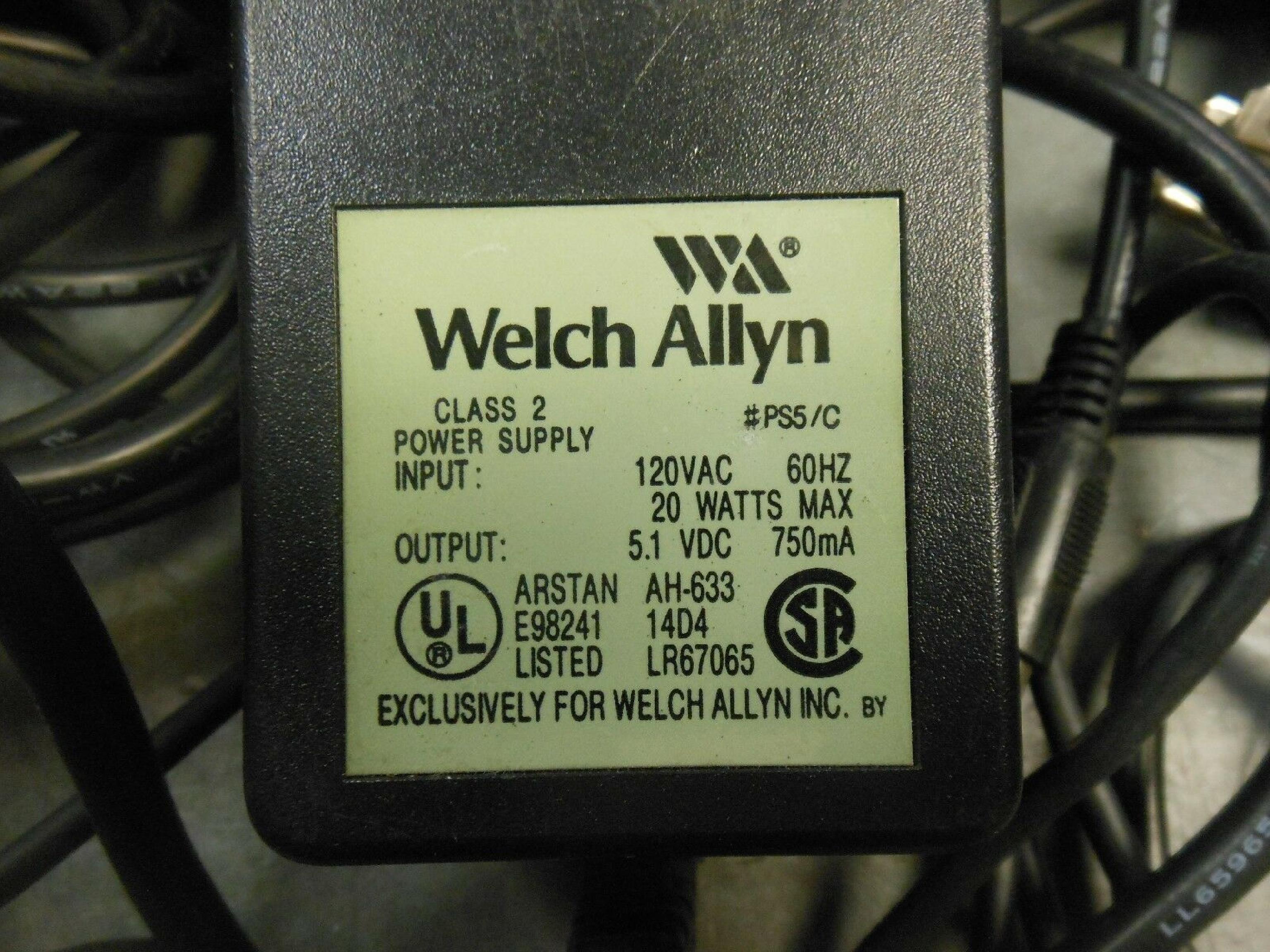 WELCH ALLYN PS5/C AC ADAPTER 5.1V .75A