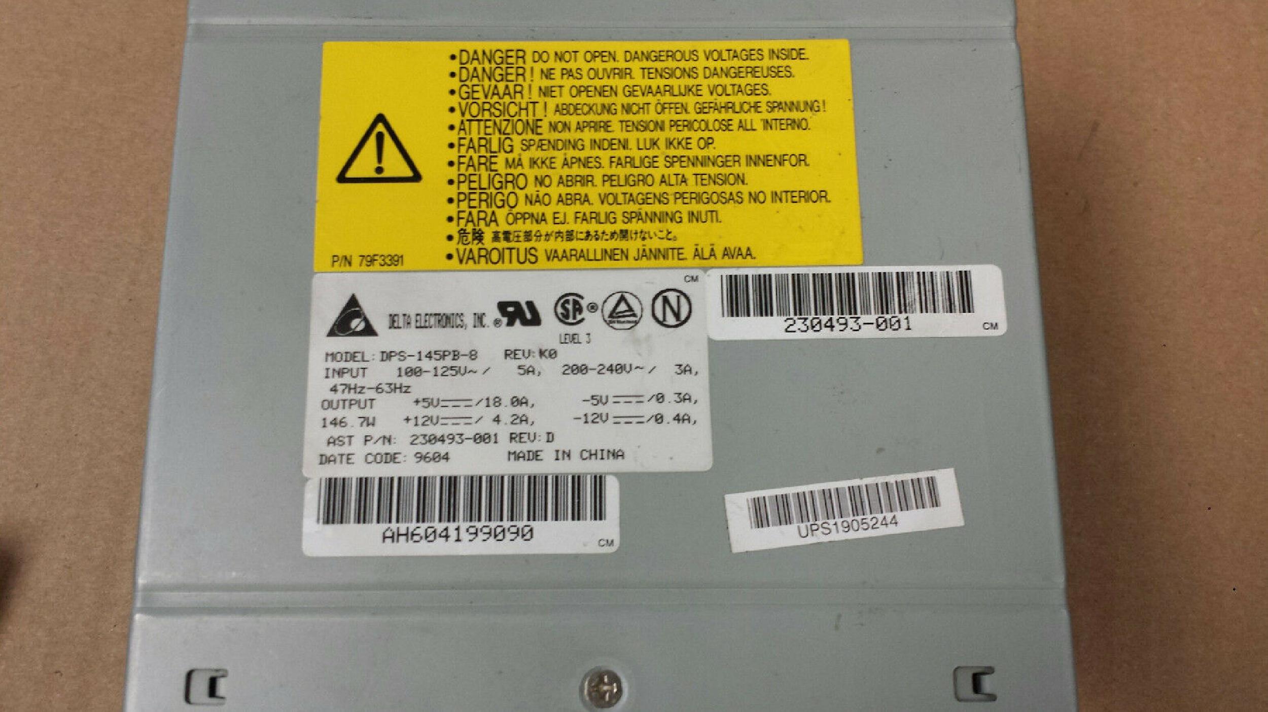 DELTA ELECTRONICS INC DPS-145PB-8 DELTA 145 WATT POWER SUPPLY AT STYLE 200W