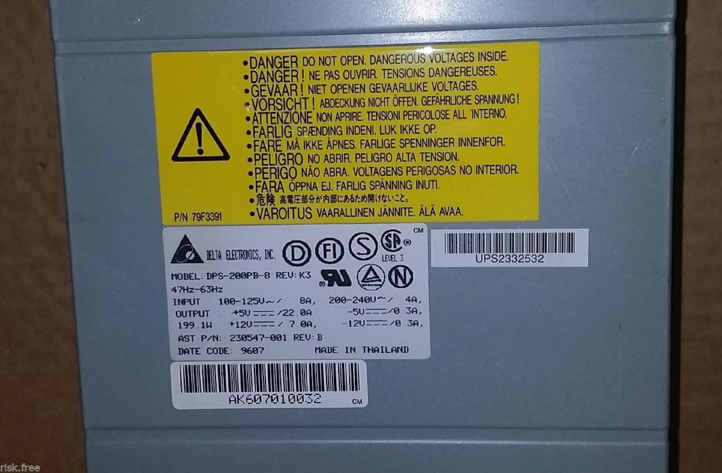 DELTA ELECTRONICS INC DPS-200PB-8 200 WATT AT POWER SUPPLY 200W