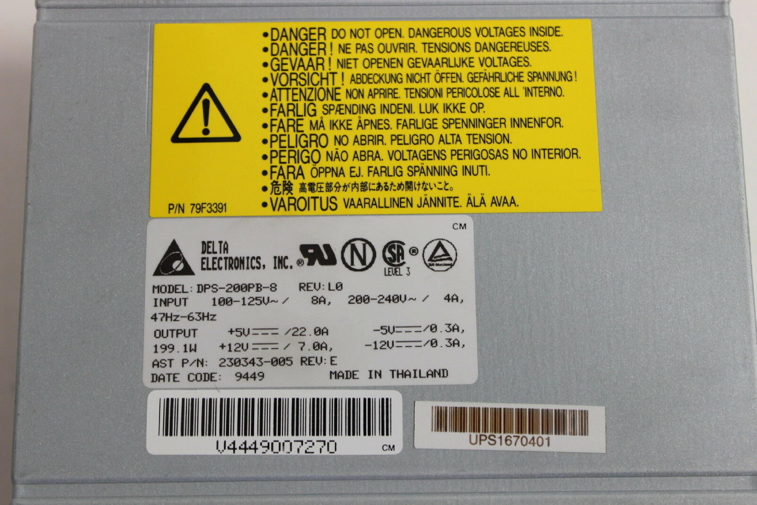 DELTA ELECTRONICS INC DPS-200PB-8 200 WATT AT POWER SUPPLY 200W