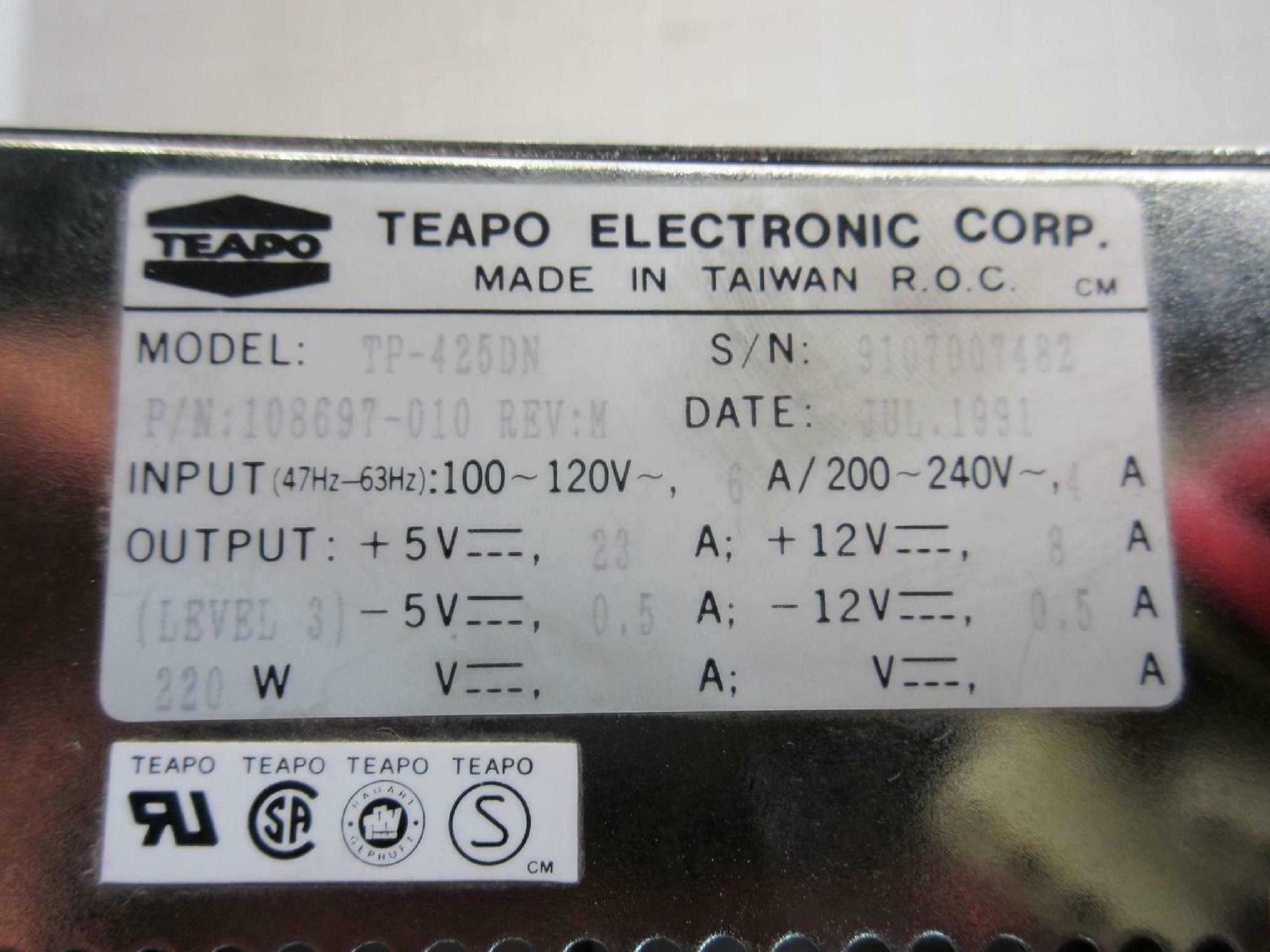 TEAPO TP-425DN POWER SUPPLY PULLED FROM AT&T 6386/25 WGS 220W AT EXTERNAL SWITCH 386